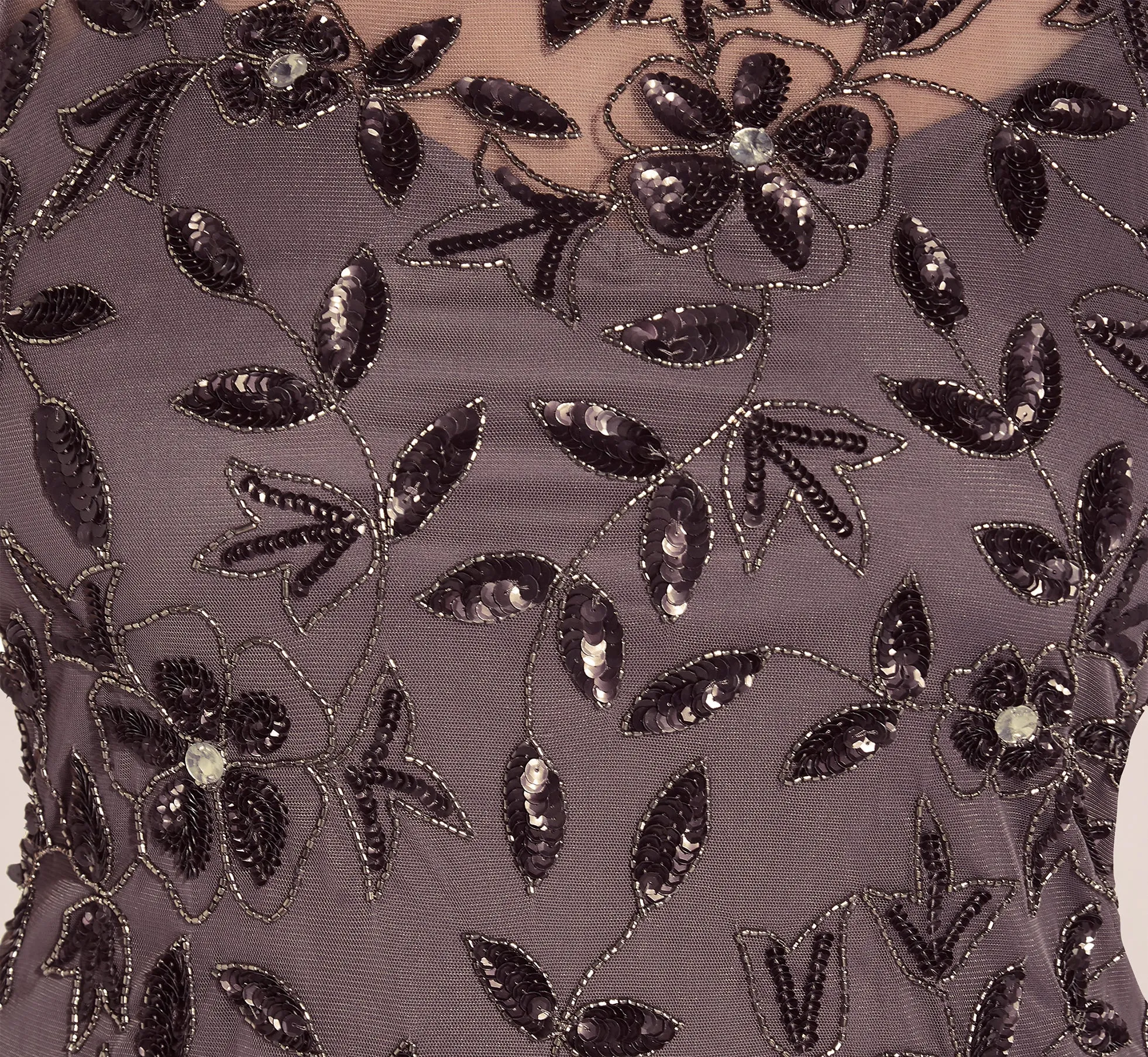 Plus Size Hand Beaded Short Sleeve Floral Godet Gown In Moonscape sold by Adrianna Papell product image thumbnail 4