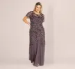 Plus Size Hand Beaded Short Sleeve Floral Godet Gown In Moonscape sold by Adrianna Papell