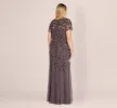 Plus Size Hand Beaded Short Sleeve Floral Godet Gown In Moonscape sold by Adrianna Papell