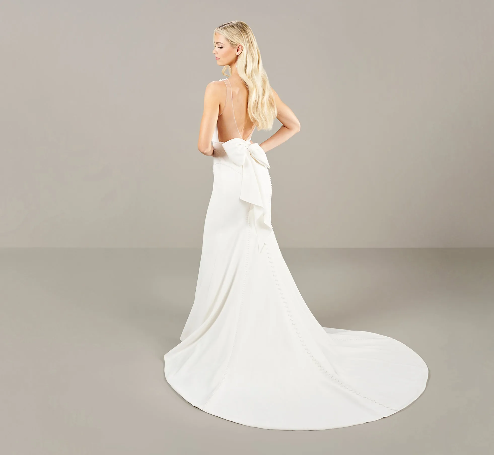Stretch Crepe Wedding Dress With Pearl Trim In Ivory sold by Adrianna Papell product image thumbnail 3