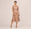 Sequin Embroidered Midi Dress With Sheer Short Sleeves In Almondine sold by Adrianna Papell