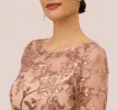 Sequin Embroidered Midi Dress With Sheer Short Sleeves In Almondine sold by Adrianna Papell