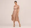Sequin Embroidered Midi Dress With Sheer Short Sleeves In Almondine sold by Adrianna Papell