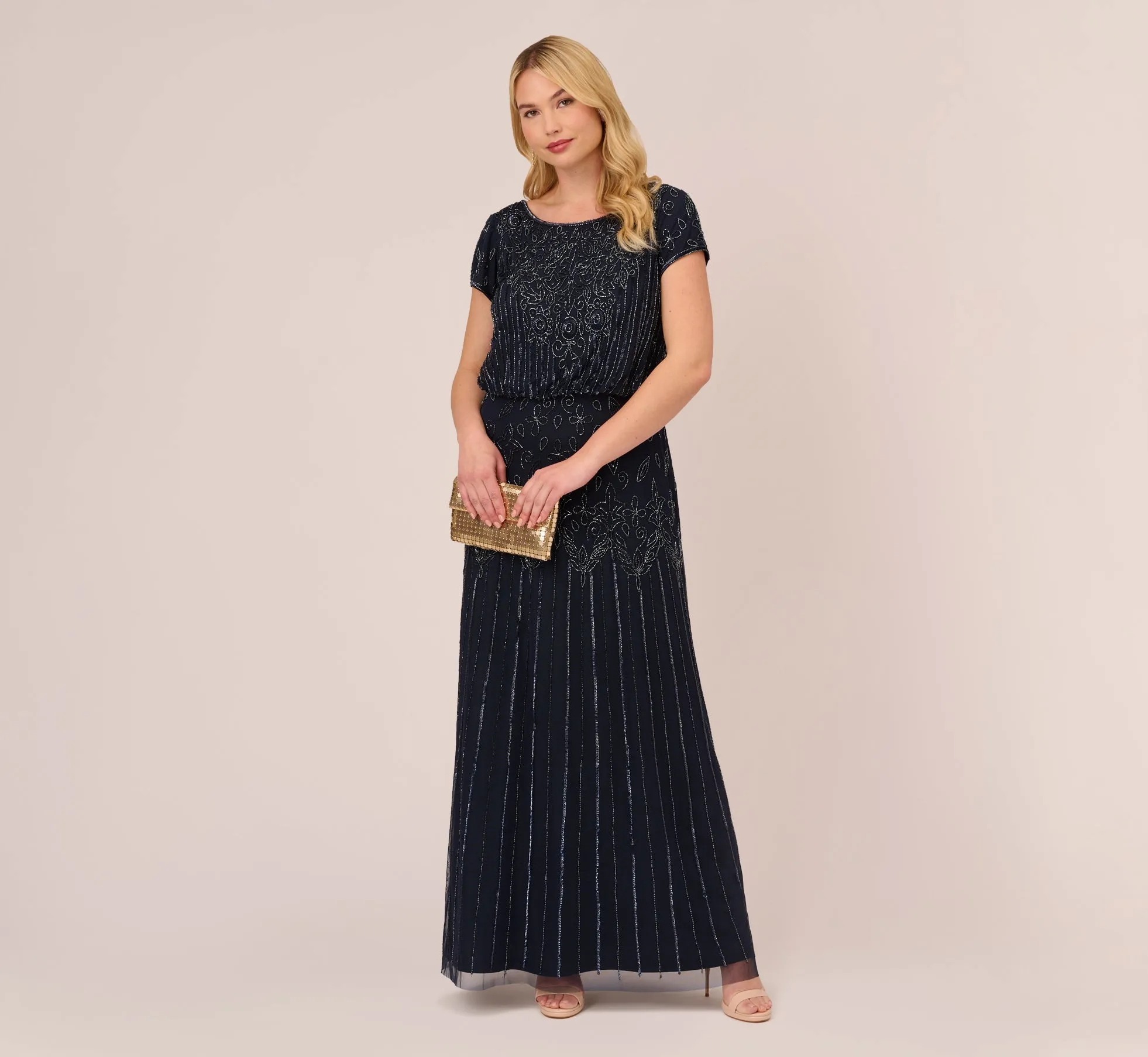 Plus Size Short Sleeve Blouson Beaded Gown In Navy sold by Adrianna Papell product image thumbnail 2