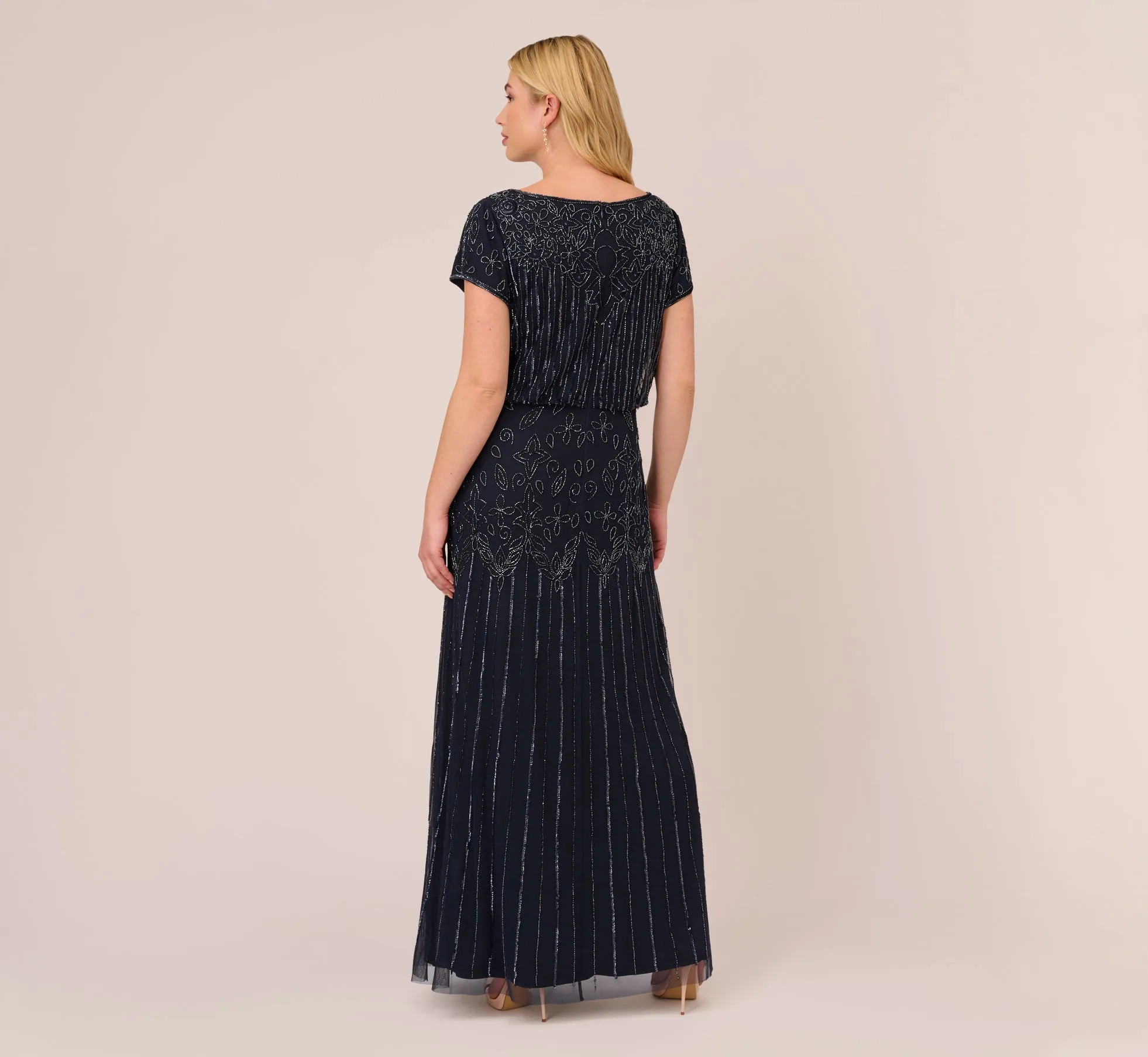 Plus Size Short Sleeve Blouson Beaded Gown In Navy sold by Adrianna Papell product image thumbnail 3