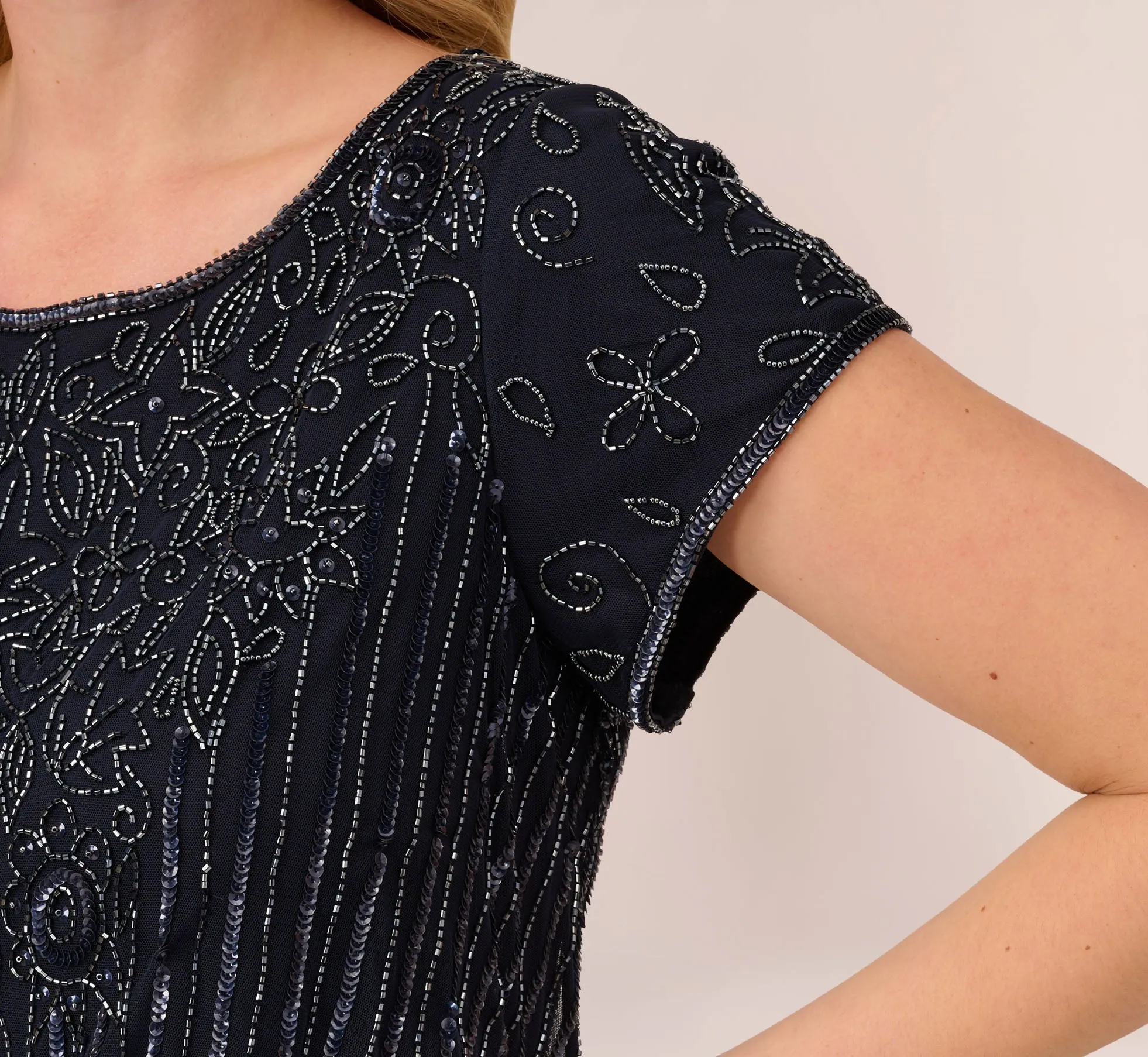 Plus Size Short Sleeve Blouson Beaded Gown In Navy sold by Adrianna Papell product image thumbnail 4