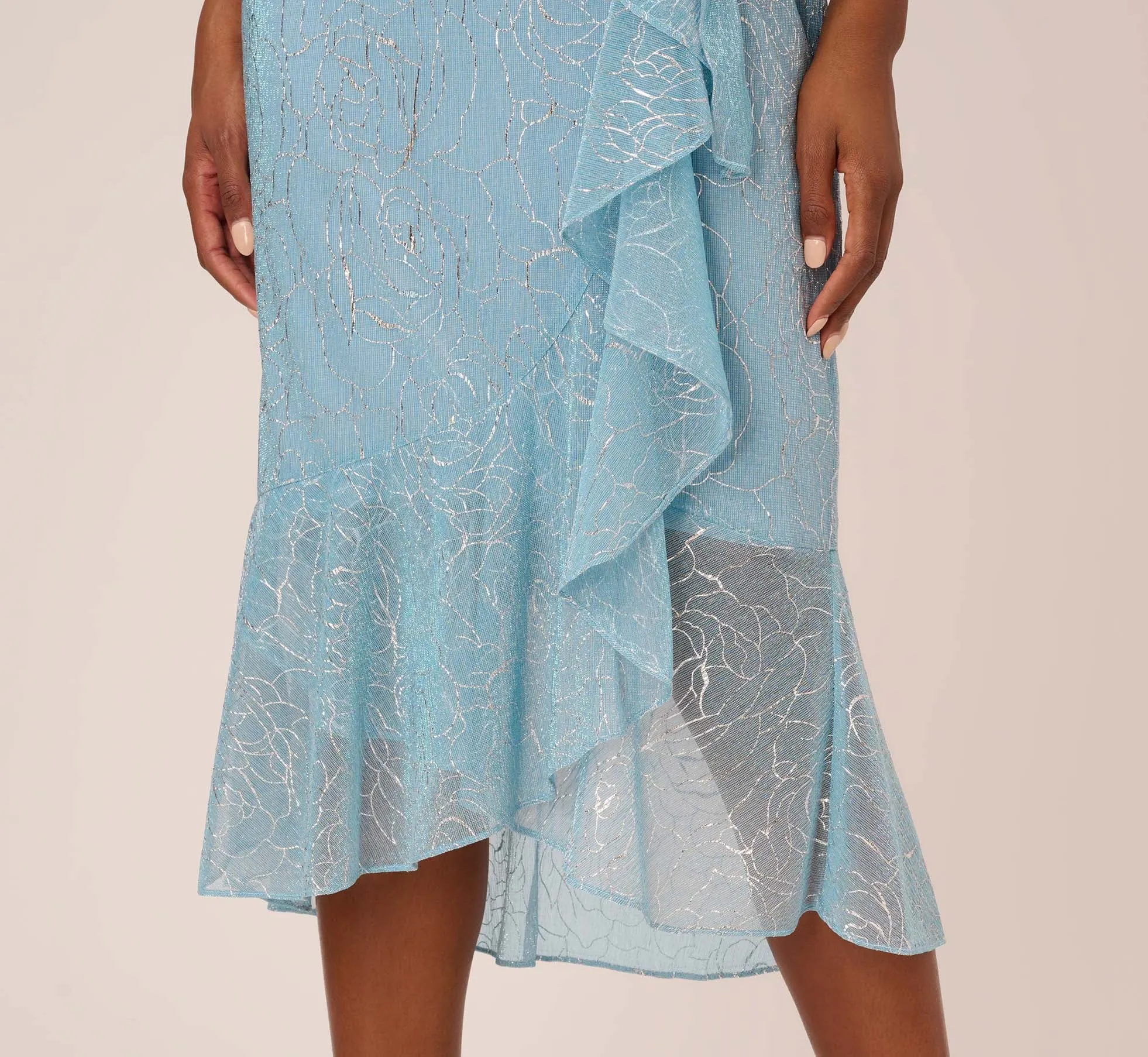 Floral Metallic Stencil Midi-Length Mermaid Dress With Capelet In Light Blue sold by Adrianna Papell product image thumbnail 5