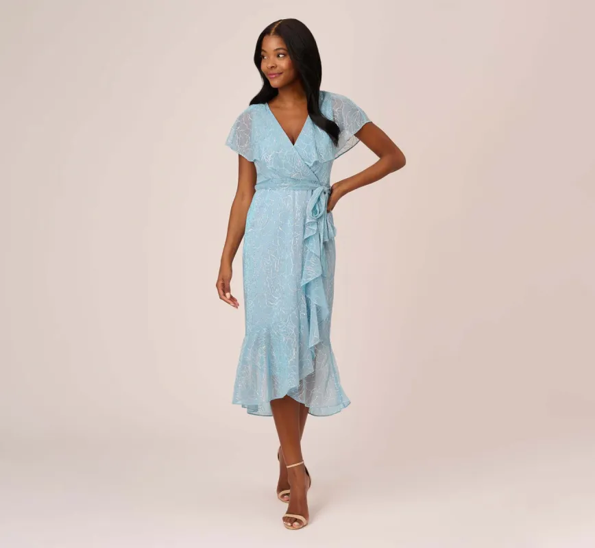 Floral Metallic Stencil Midi-Length Mermaid Dress With Capelet In Light Blue sold by Adrianna Papell