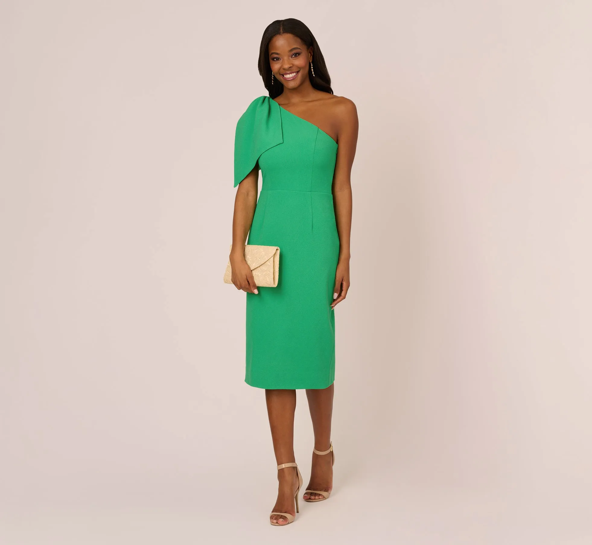 One Shoulder Midi Dress With Bow Accent In Summer Green sold by Adrianna Papell product image thumbnail 2