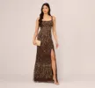Sleeveless Beaded Mermaid Gown With Square Neckline In Chocolate sold by Adrianna Papell