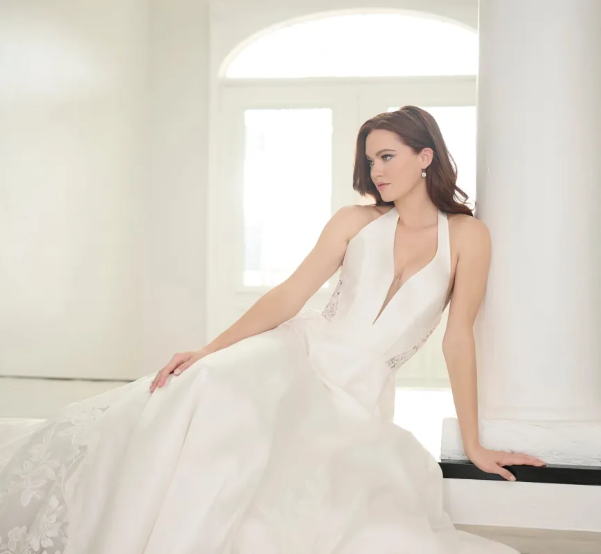 Mikado And Lace A-Line Gown In Ivory Nude sold by Adrianna Papell