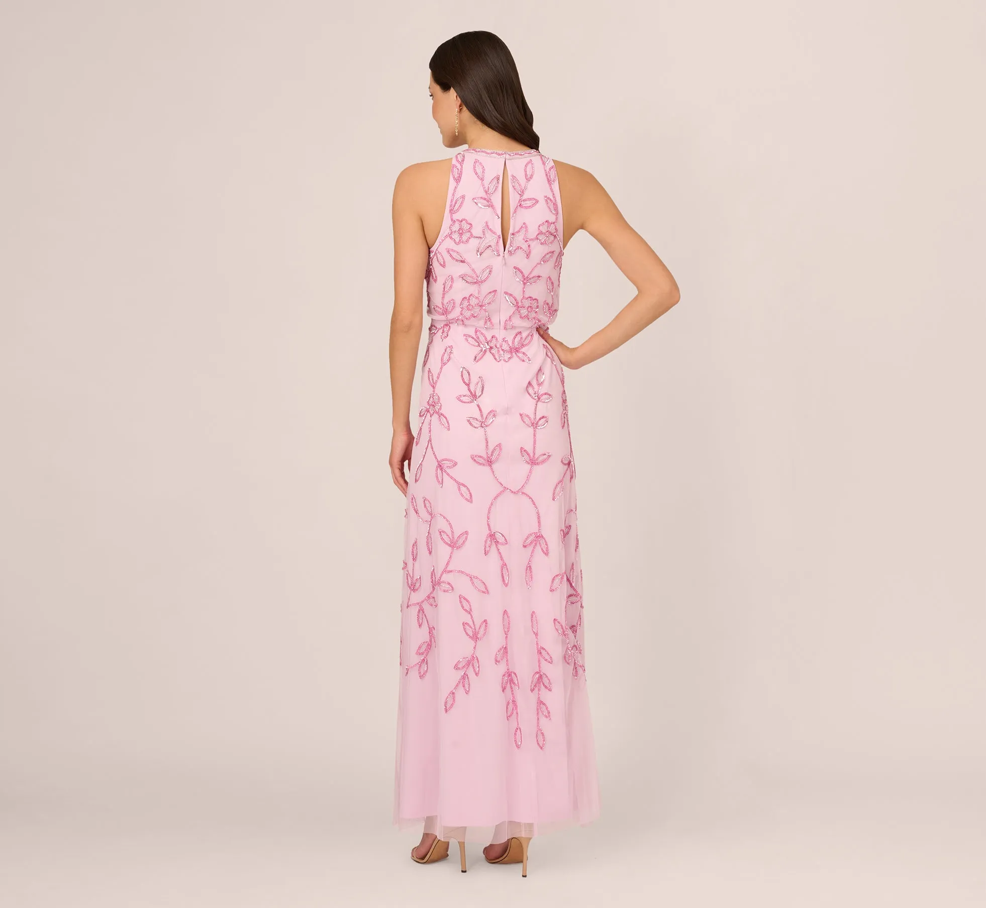 Sleeveless Blouson Mermaid Gown With Jasmine Beading In Pink Lace sold by Adrianna Papell product image thumbnail 4
