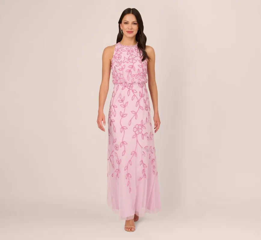 Sleeveless Blouson Mermaid Gown With Jasmine Beading In Pink Lace sold by Adrianna Papell