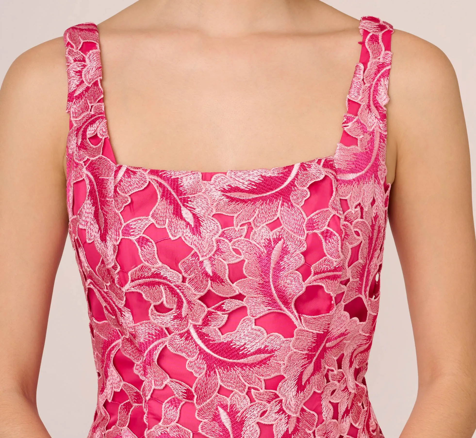 Tonal Lace Sleeveless Midi Dress With Pockets In Electric Pink sold by Adrianna Papell product image thumbnail 5