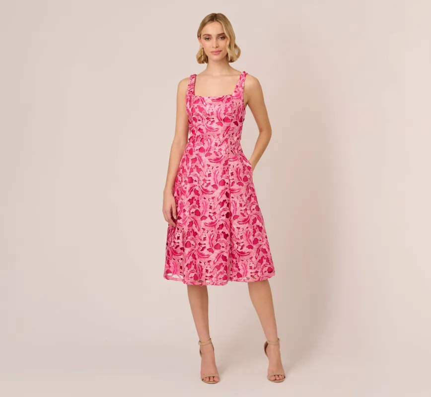 Tonal Lace Sleeveless Midi Dress With Pockets In Electric Pink sold by Adrianna Papell