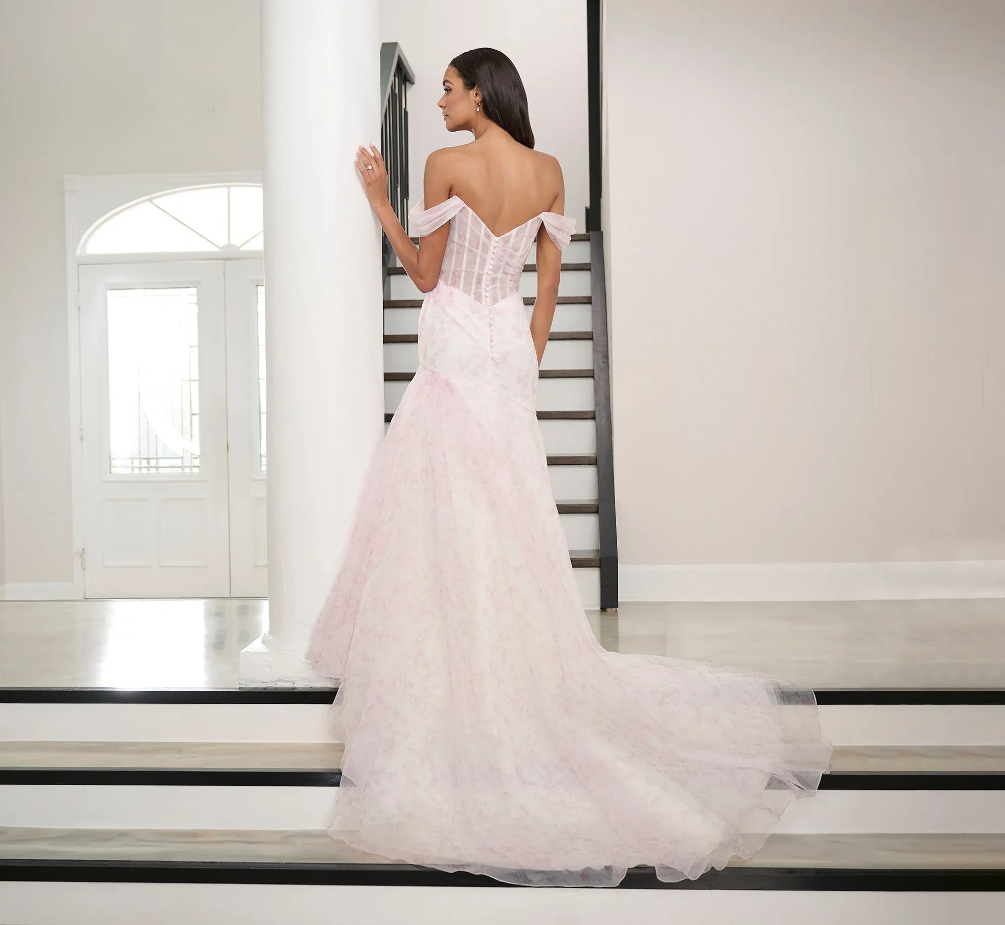 Watercolor Printed Organza Gown In Blush Multi sold by Adrianna Papell product image thumbnail 3