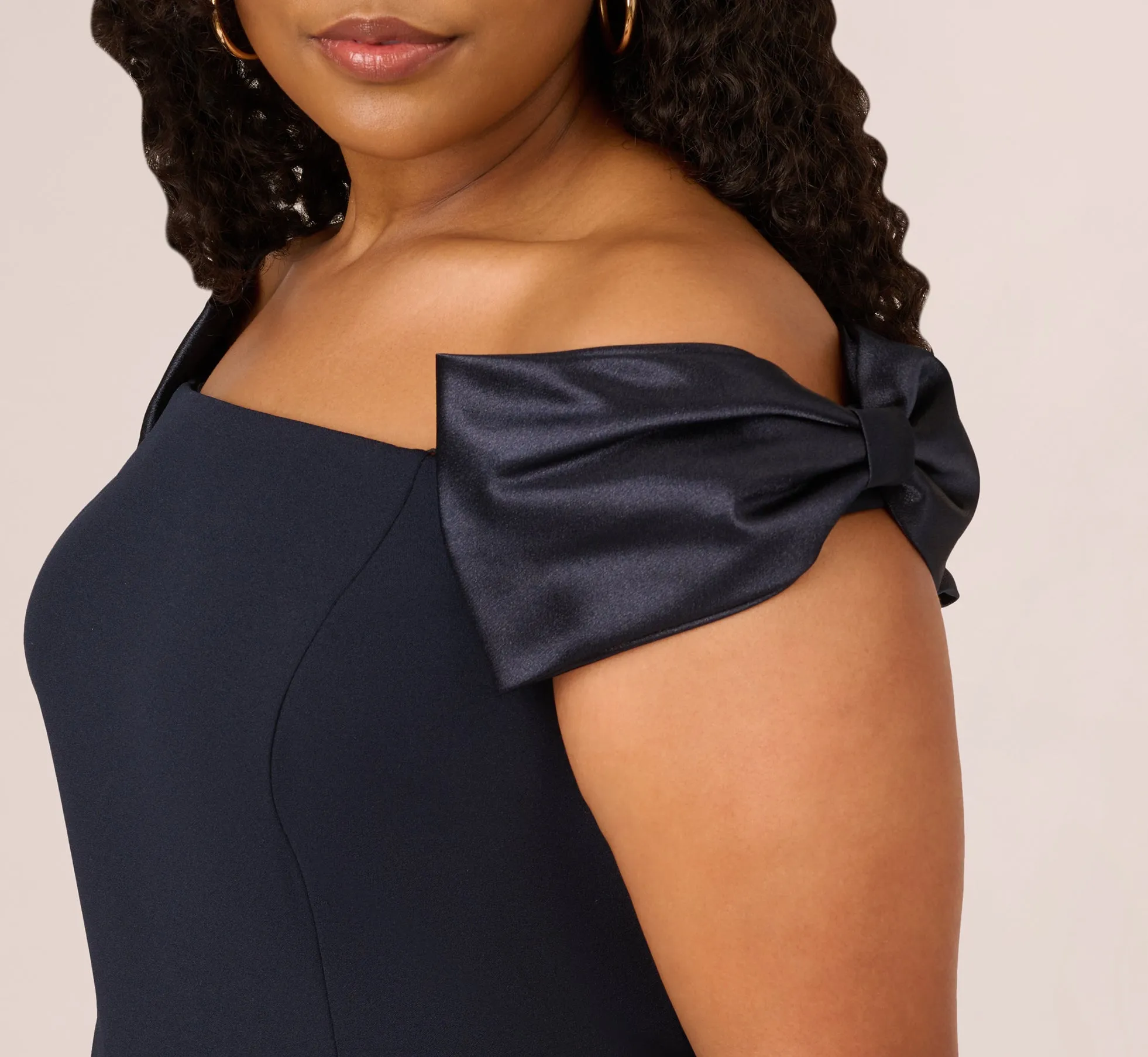 Plus Size Off The Shoulder Crepe Column Gown With Bow Accents In Twilight sold by Adrianna Papell product image thumbnail 3