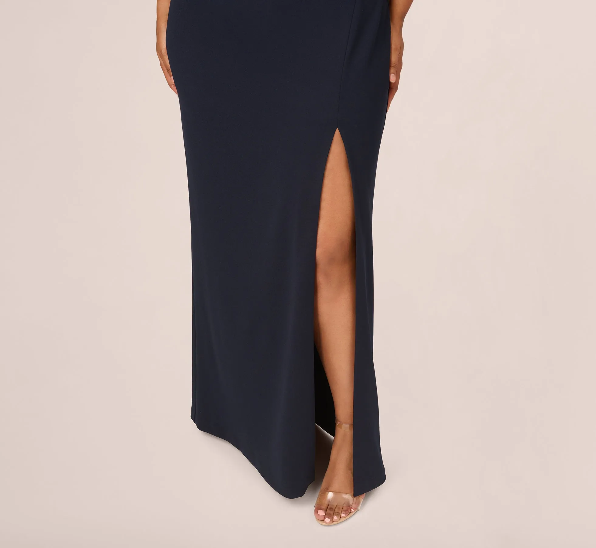 Plus Size Off The Shoulder Crepe Column Gown With Bow Accents In Twilight sold by Adrianna Papell product image thumbnail 5
