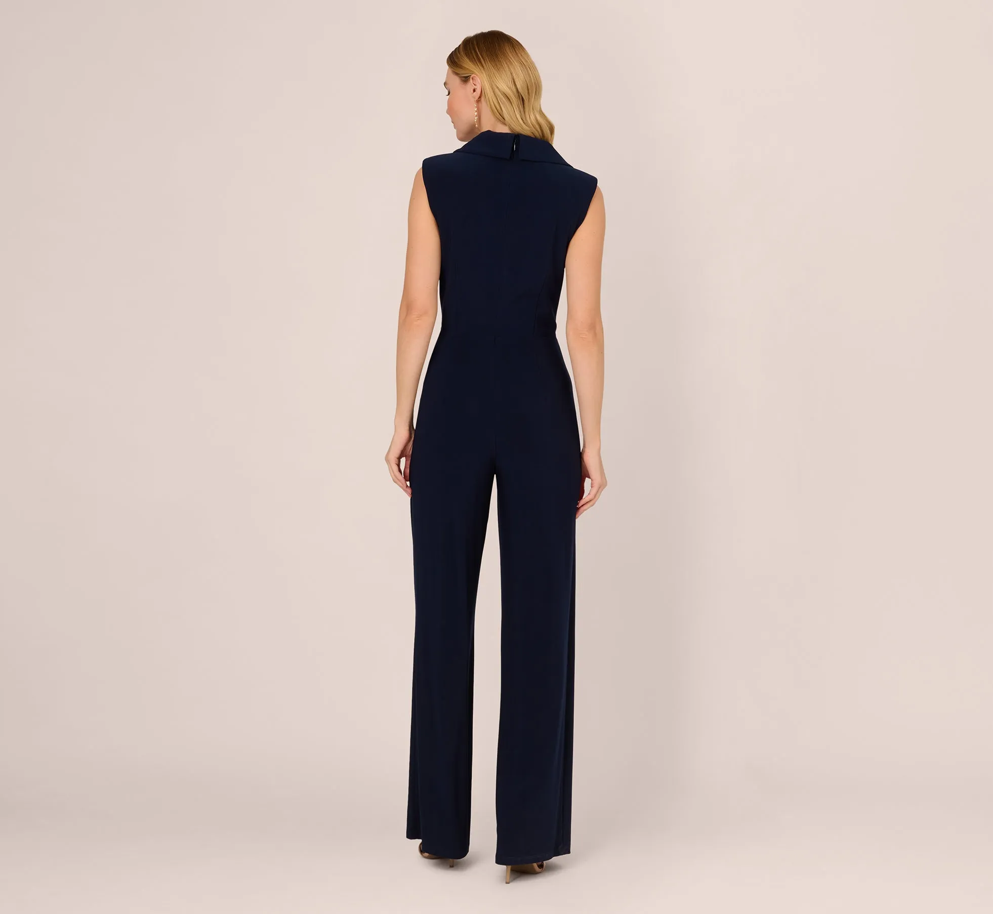 Sleeveless Jersey Wide Leg Jumpsuit With Shawl Neckline In Midnight sold by Adrianna Papell product image thumbnail 4