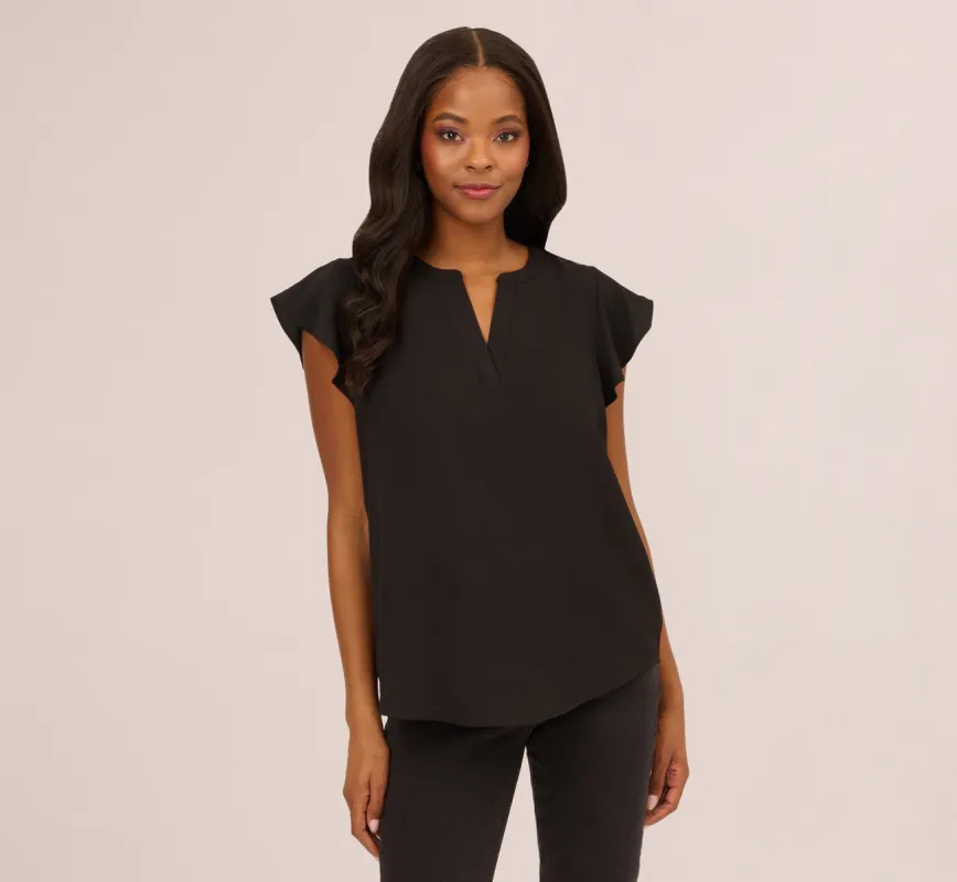 Flutter Sleeve Top With Notched Neck In Black sold by Adrianna Papell