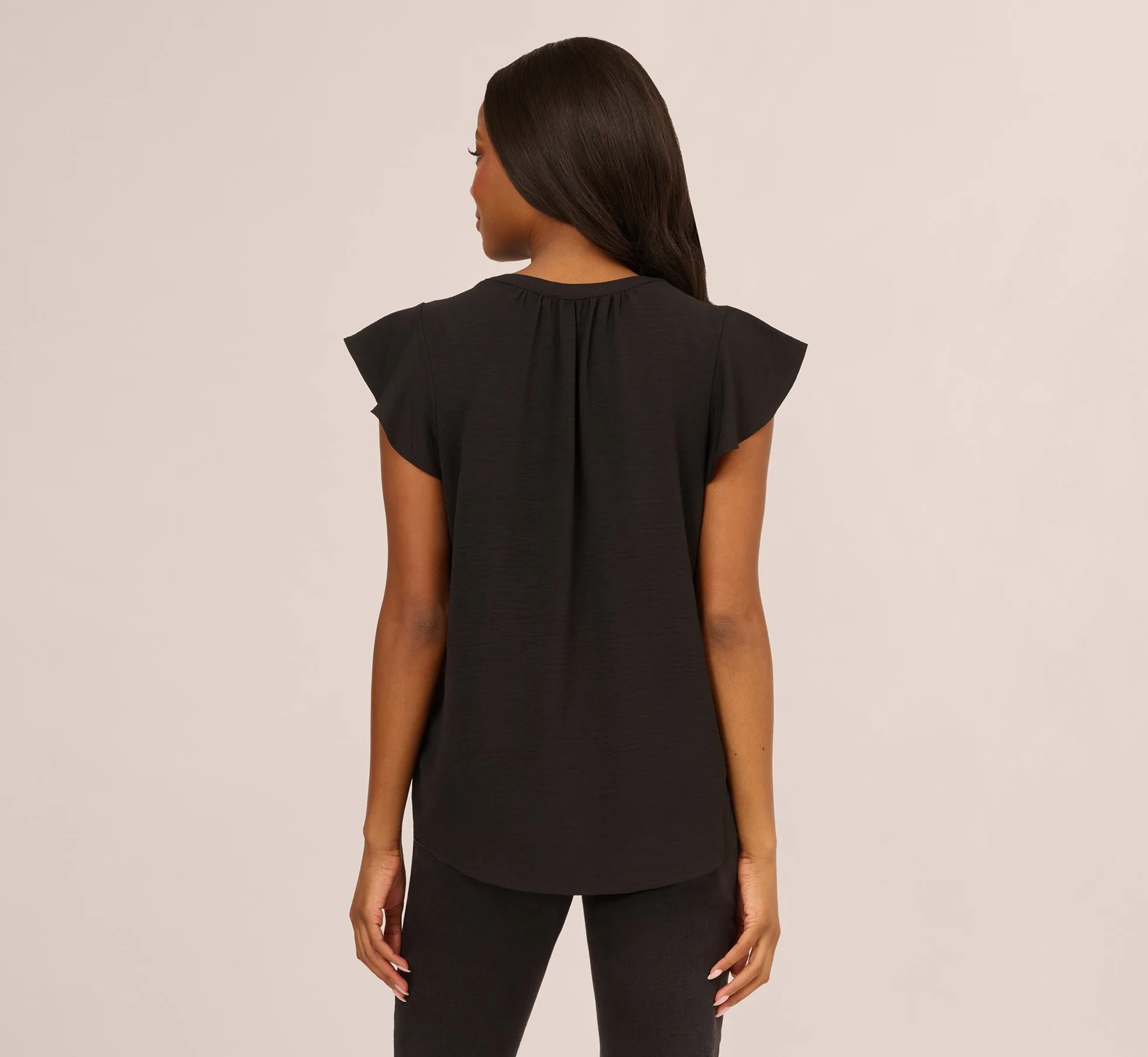 Flutter Sleeve Top With Notched Neck In Black sold by Adrianna Papell product image thumbnail 4