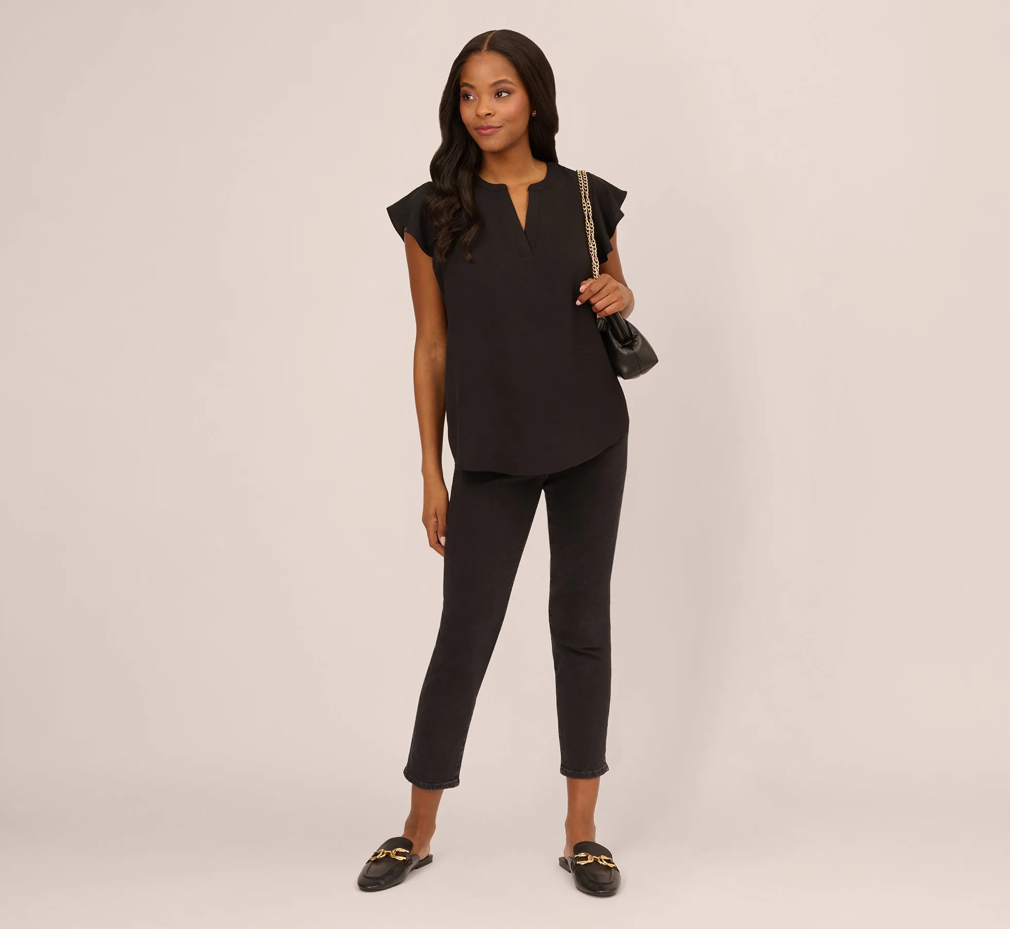 Flutter Sleeve Top With Notched Neck In Black sold by Adrianna Papell product image thumbnail 2