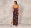 Beaded Floral Halter Column Gown With Mock Neck In Black Multi sold by Adrianna Papell