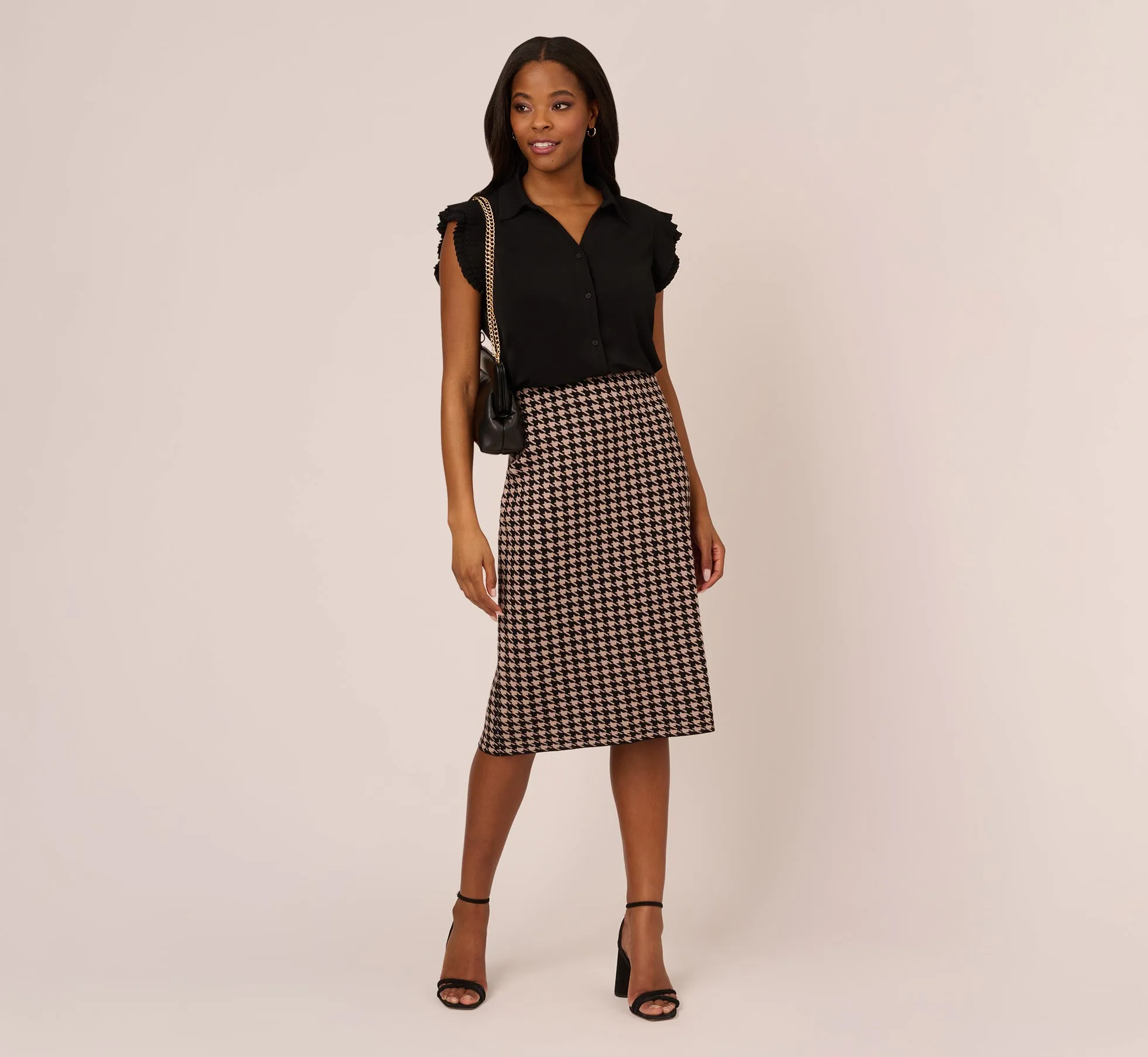 Collared Button Up Top With Flutter Sleeves In Black sold by Adrianna Papell product image thumbnail 2