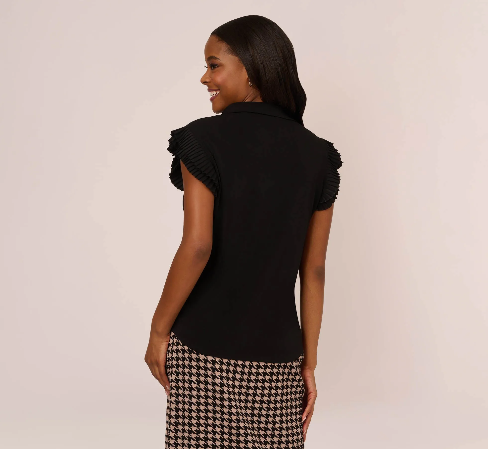 Collared Button Up Top With Flutter Sleeves In Black sold by Adrianna Papell product image thumbnail 4
