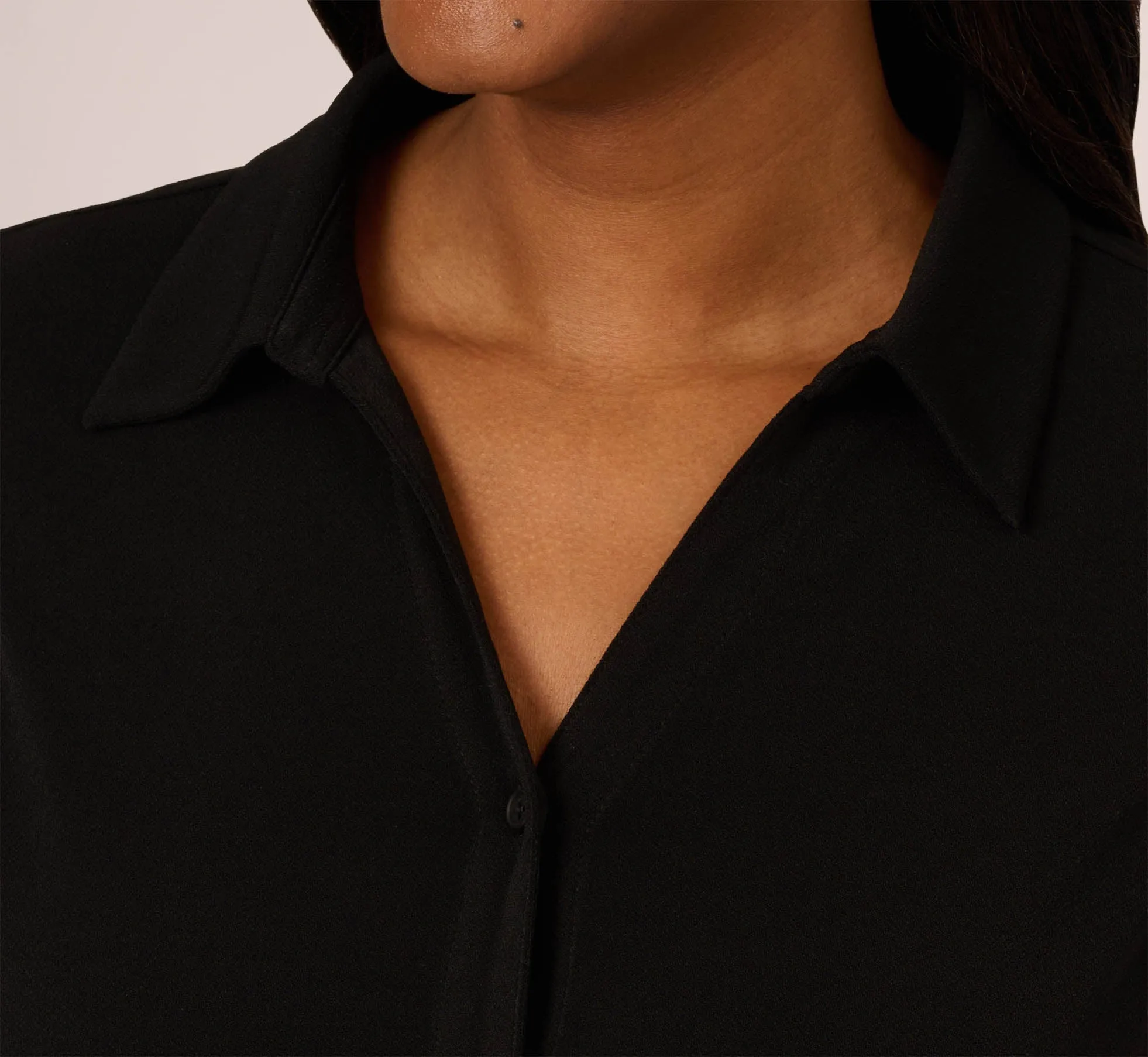 Collared Button Up Top With Flutter Sleeves In Black sold by Adrianna Papell product image thumbnail 3