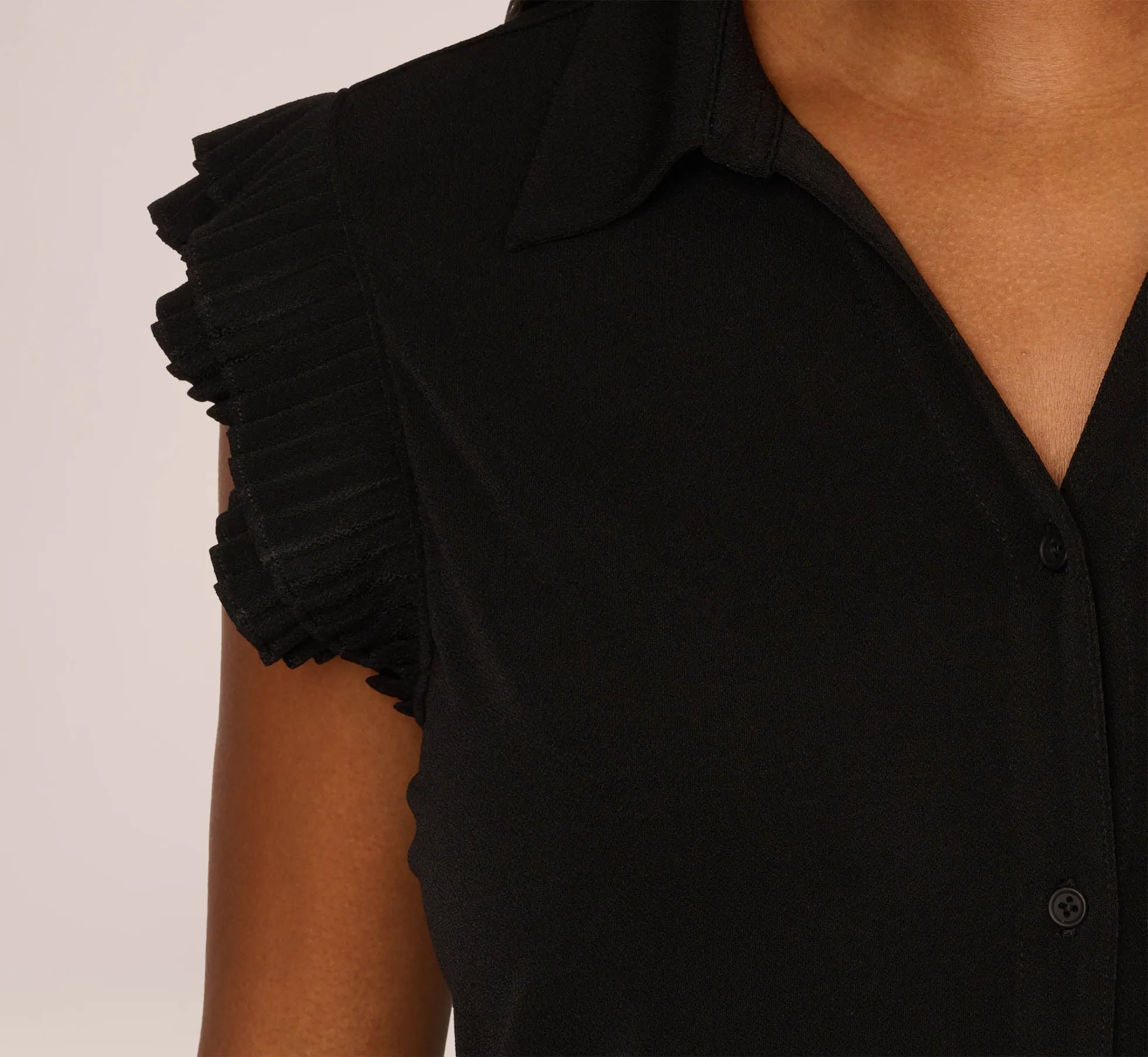 Collared Button Up Top With Flutter Sleeves In Black sold by Adrianna Papell product image thumbnail 5