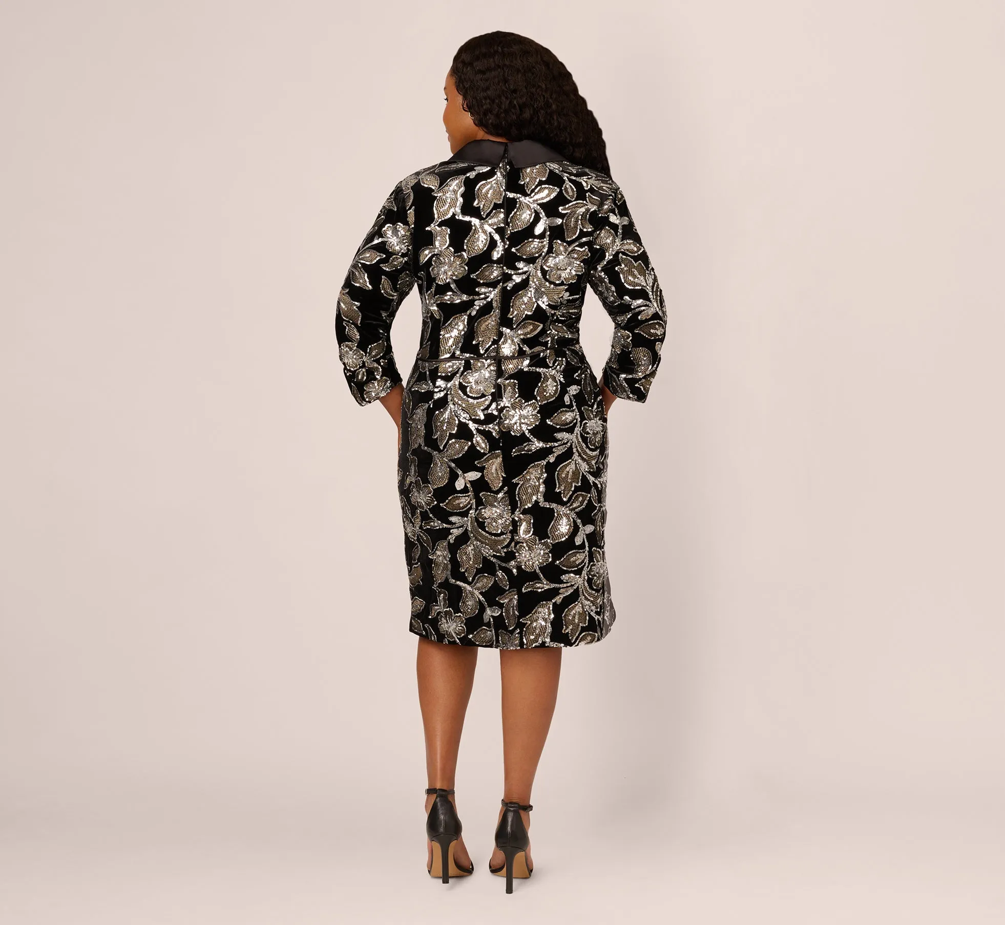 Plus Size Velvet Blazer Short Dress In Black Silver sold by Adrianna Papell product image thumbnail 5