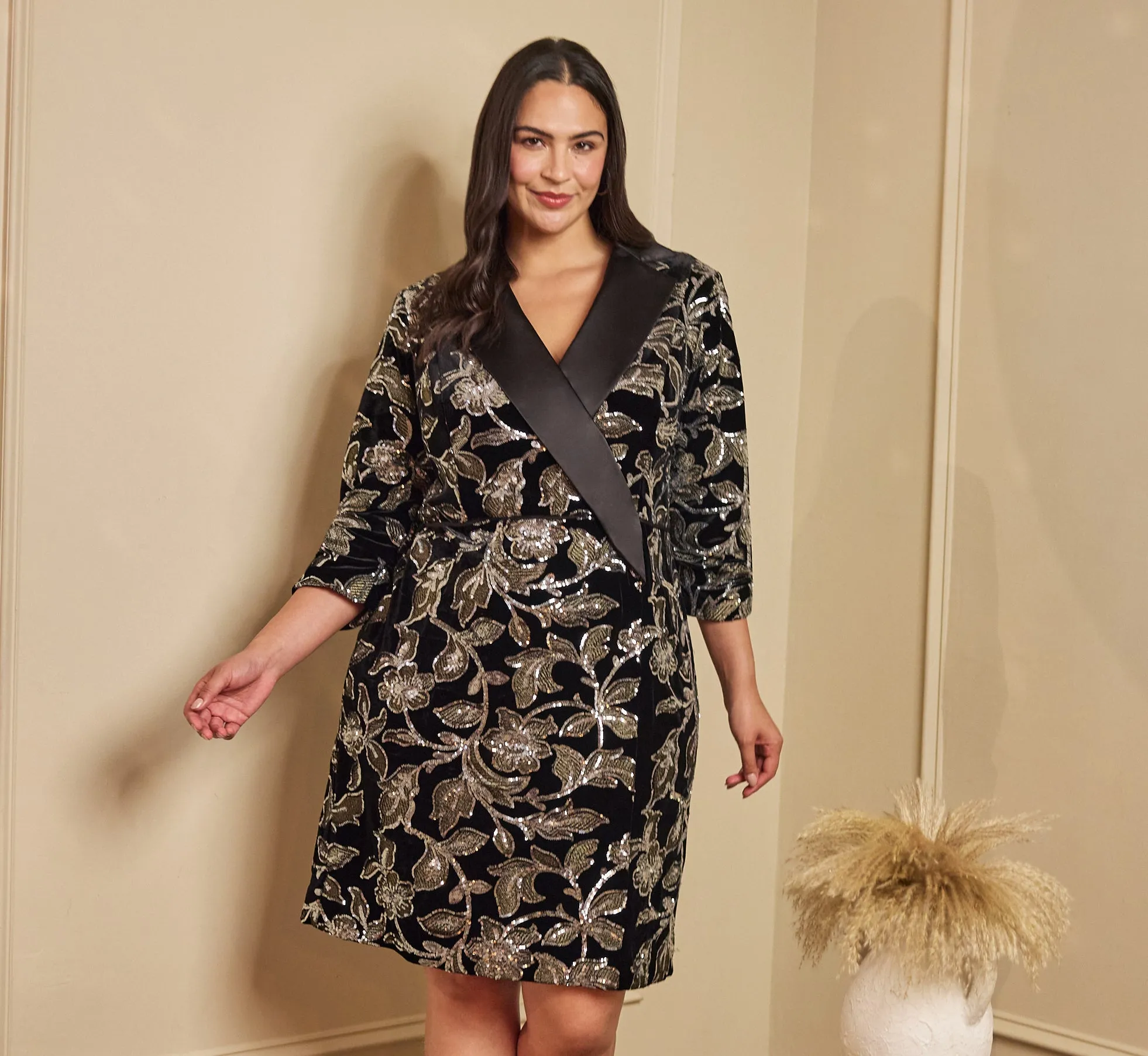 Plus Size Velvet Blazer Short Dress In Black Silver sold by Adrianna Papell
