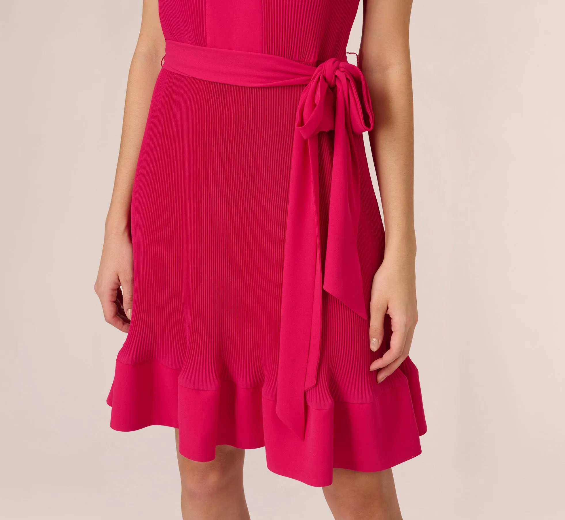 Sleeveless Pleated Dress With Self Tie Waist In Hot Pink sold by Adrianna Papell product image thumbnail 5