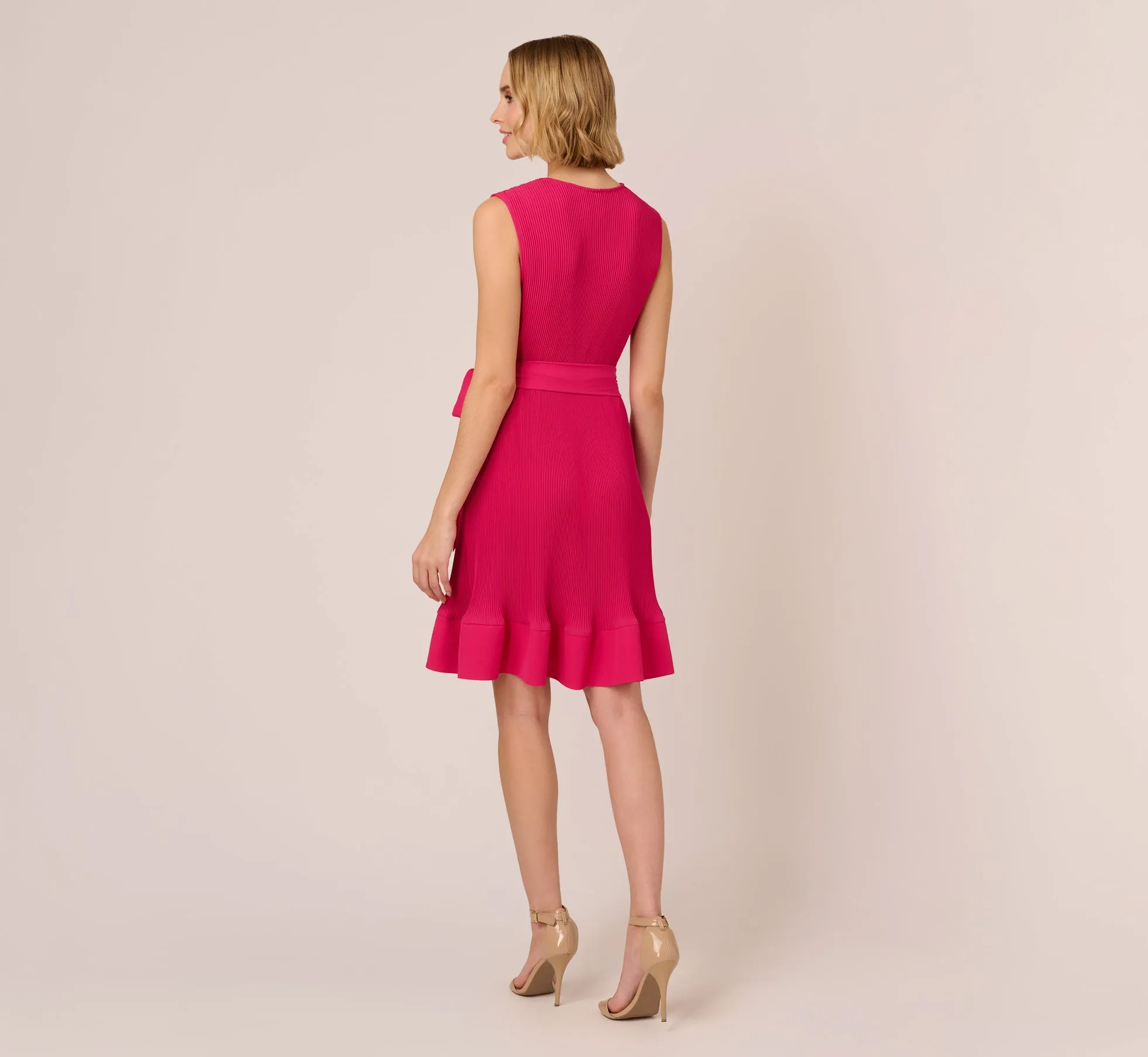 Sleeveless Pleated Dress With Self Tie Waist In Hot Pink sold by Adrianna Papell product image thumbnail 4