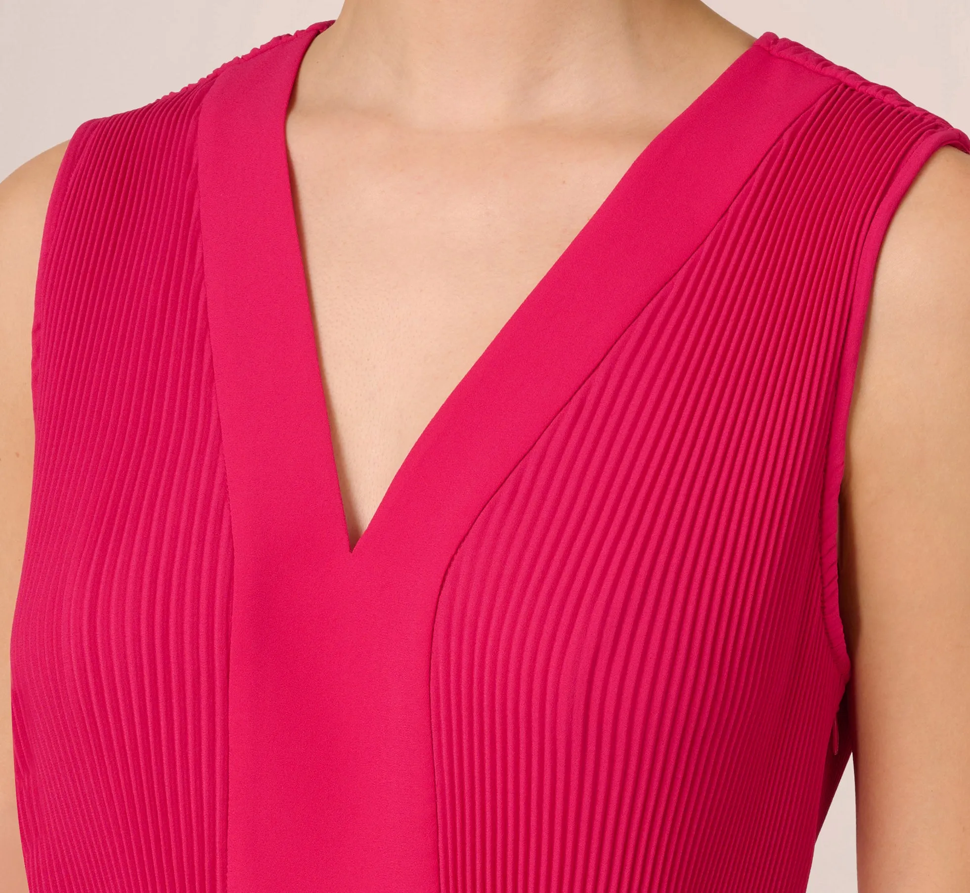Sleeveless Pleated Dress With Self Tie Waist In Hot Pink sold by Adrianna Papell product image thumbnail 3