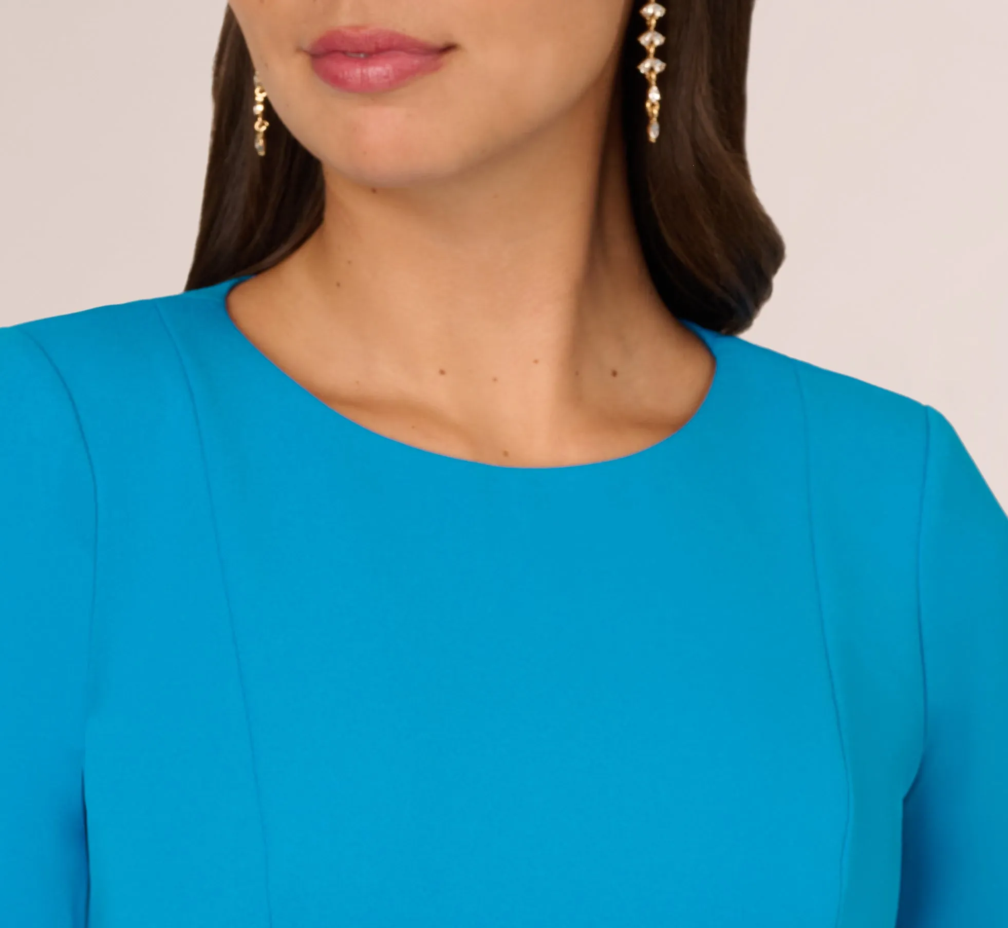 Knit Crepe Bow Sheath Dress With Three Quarter Sleeves In Blue Coast sold by Adrianna Papell product image thumbnail 3