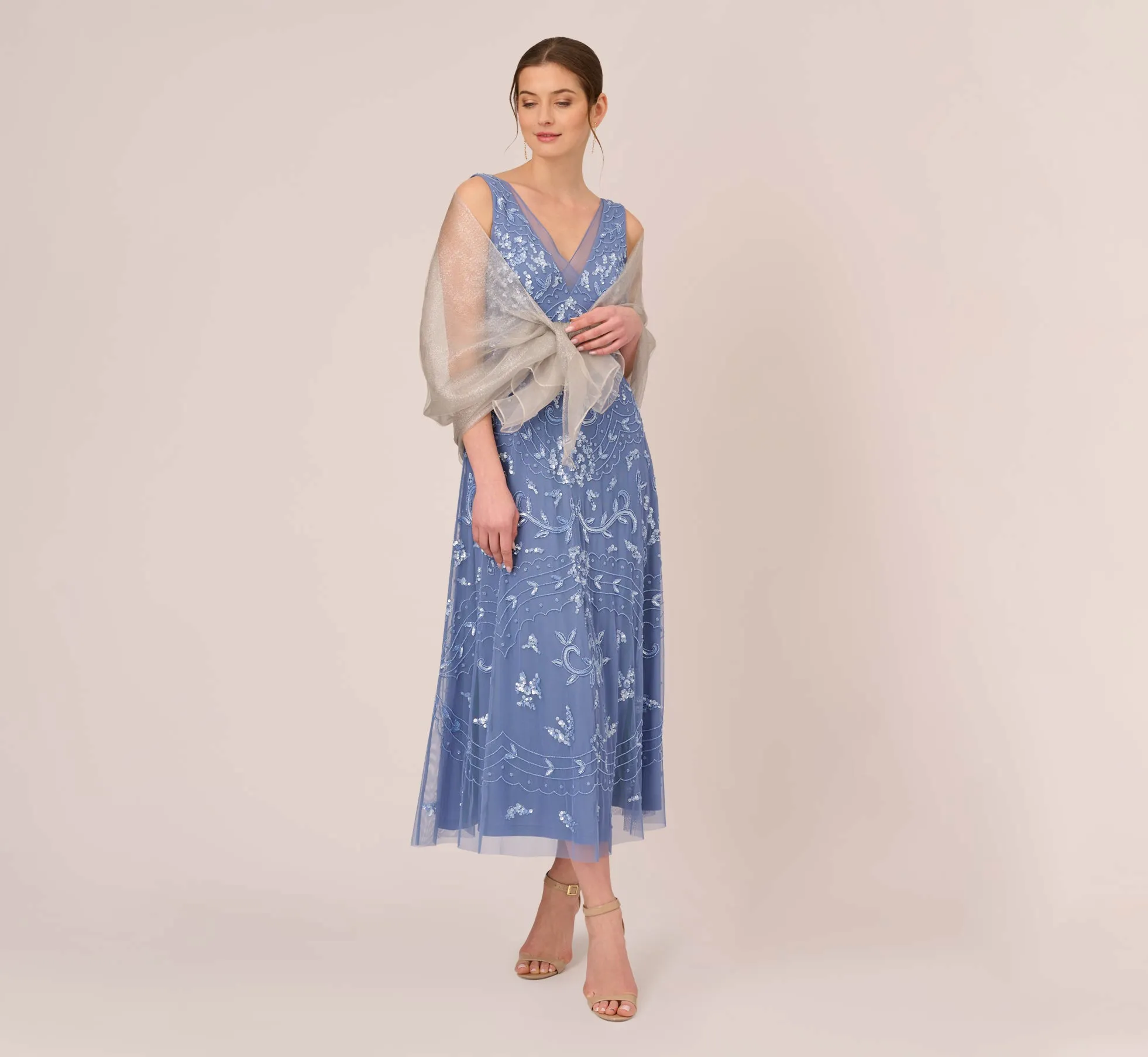 Metallic Sheer Wrap In Silver sold by Adrianna Papell product image thumbnail 2