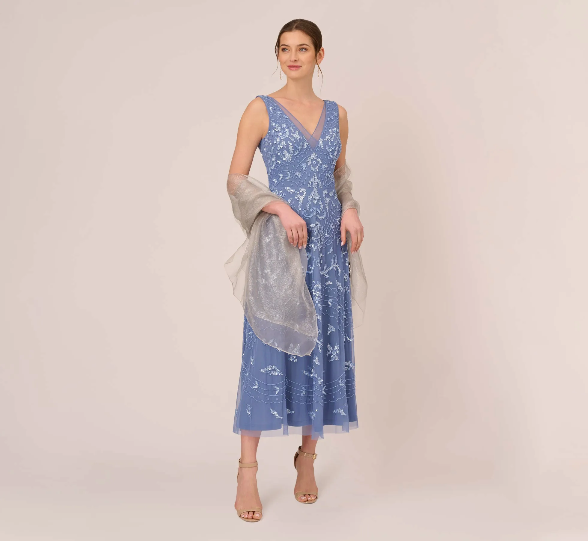Metallic Sheer Wrap In Silver sold by Adrianna Papell product image thumbnail 5