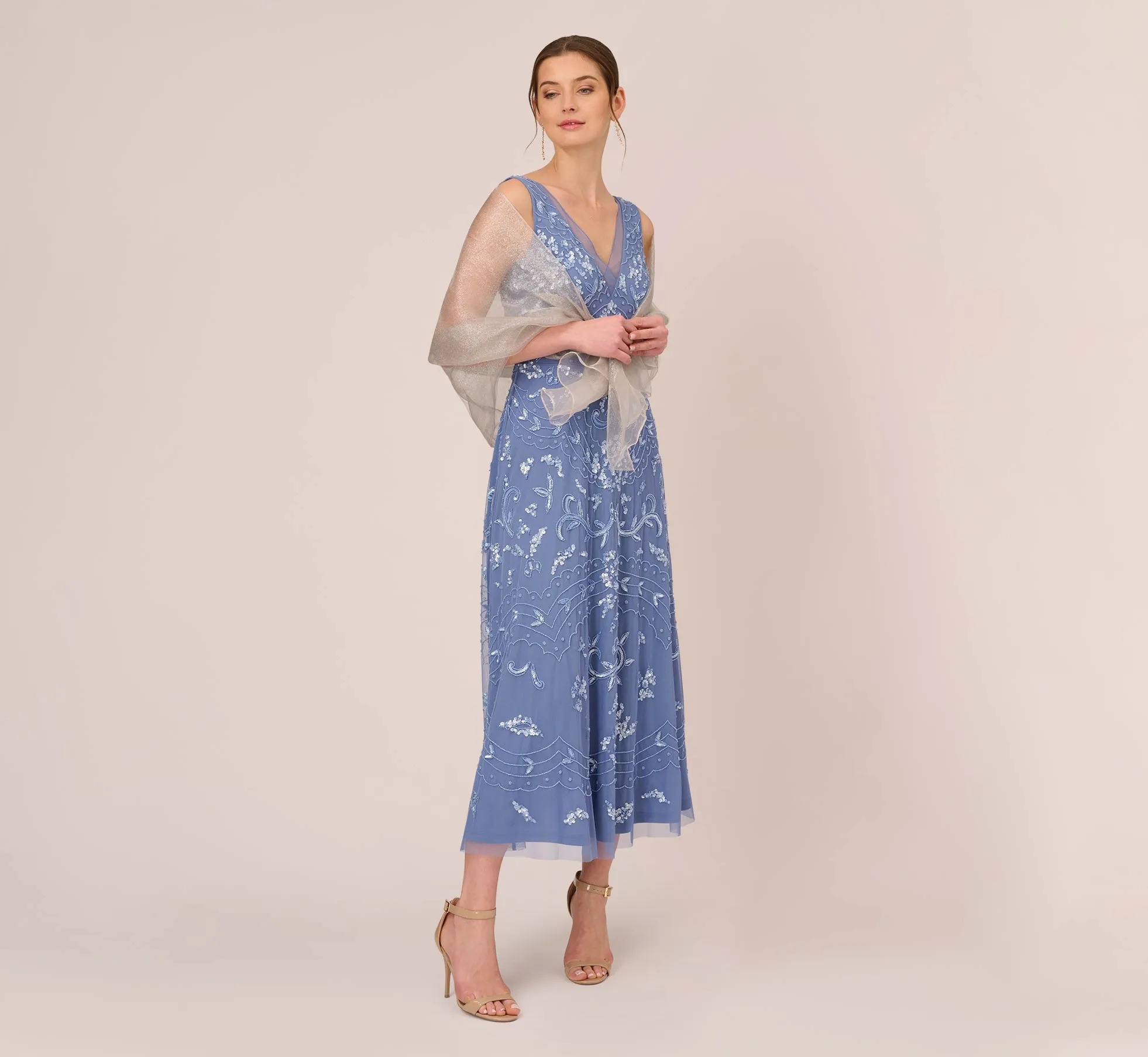 Metallic Sheer Wrap In Silver sold by Adrianna Papell product image thumbnail 4