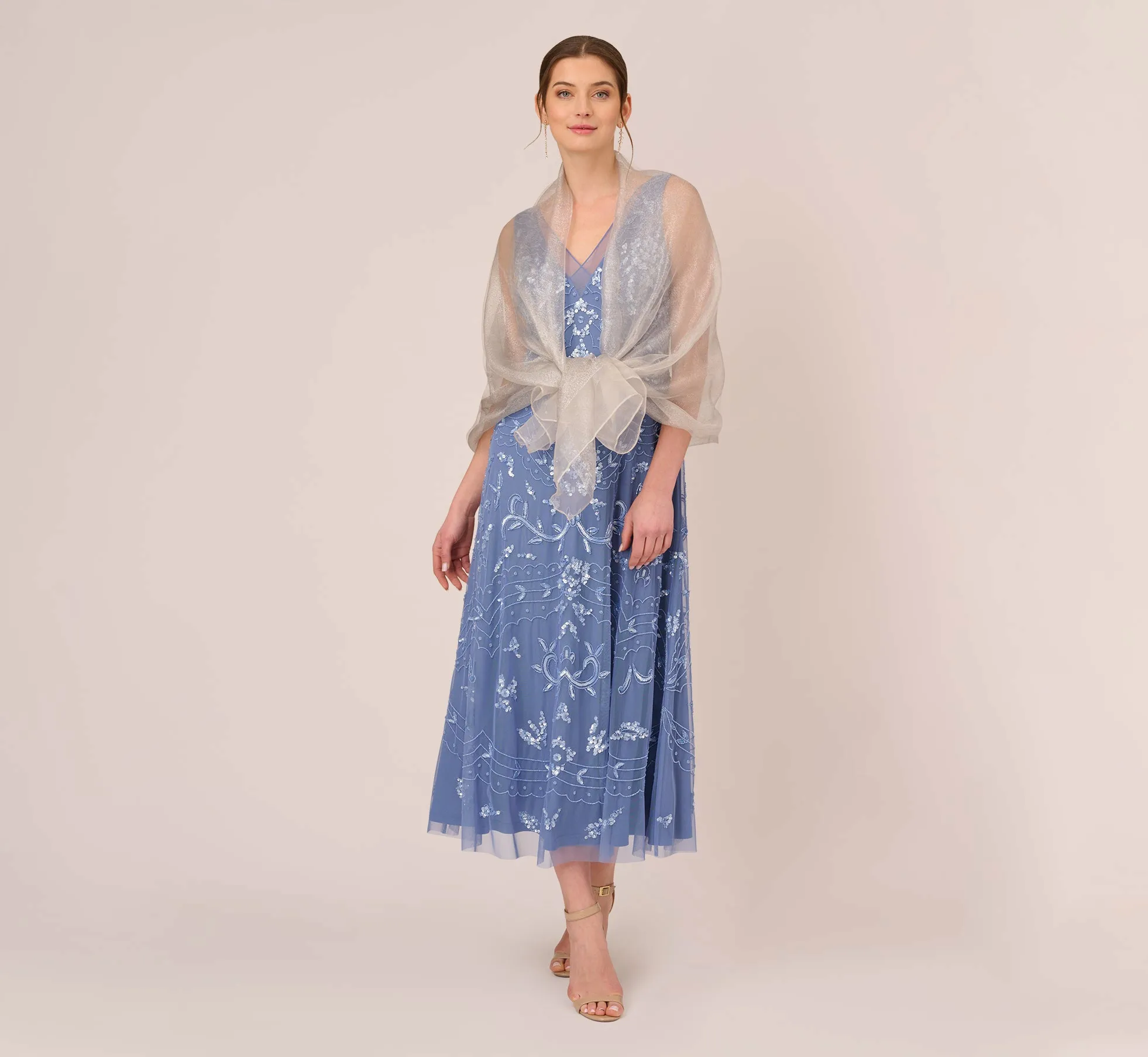 Metallic Sheer Wrap In Silver sold by Adrianna Papell product image thumbnail 3