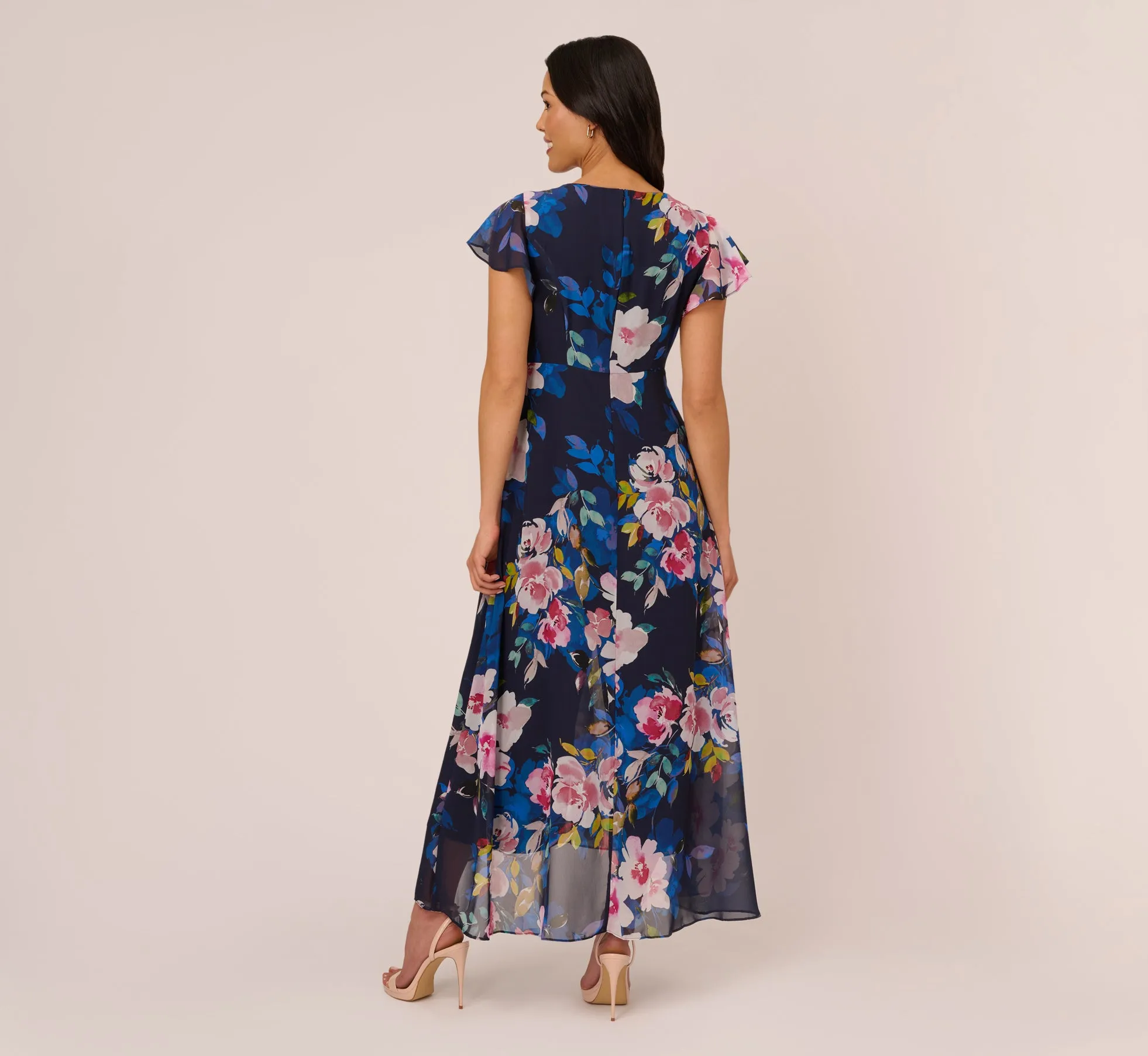 Floral-Print Cropped Jumpsuit With Chiffon Overlay In Navy Multi sold by Adrianna Papell product image thumbnail 3