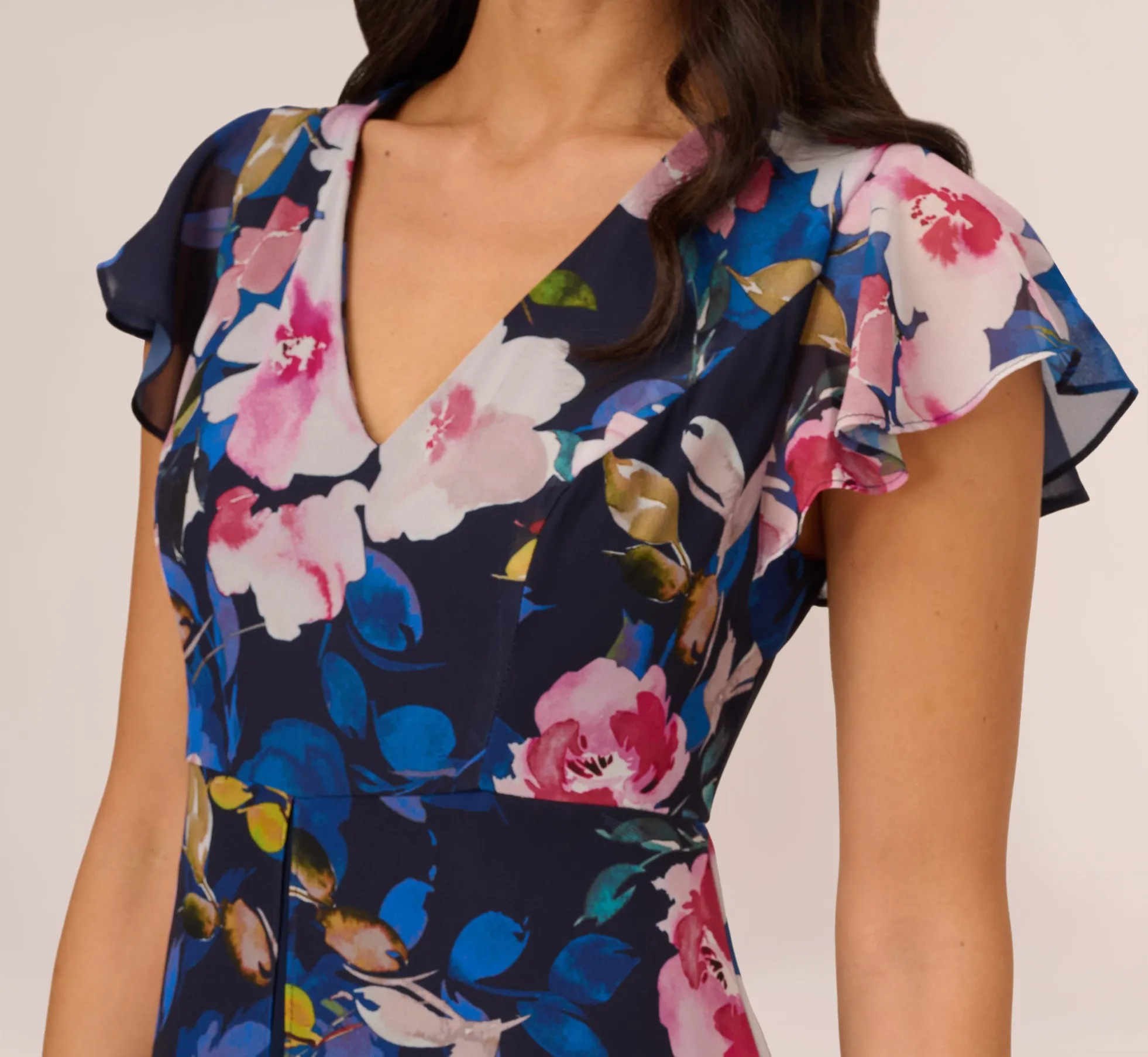 Floral-Print Cropped Jumpsuit With Chiffon Overlay In Navy Multi sold by Adrianna Papell product image thumbnail 4
