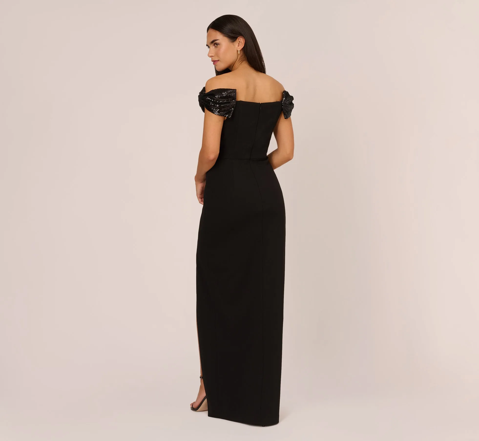 Stretch Crepe Off The Shoulder Gown With Sequin Bows In Black sold by Adrianna Papell product image thumbnail 4