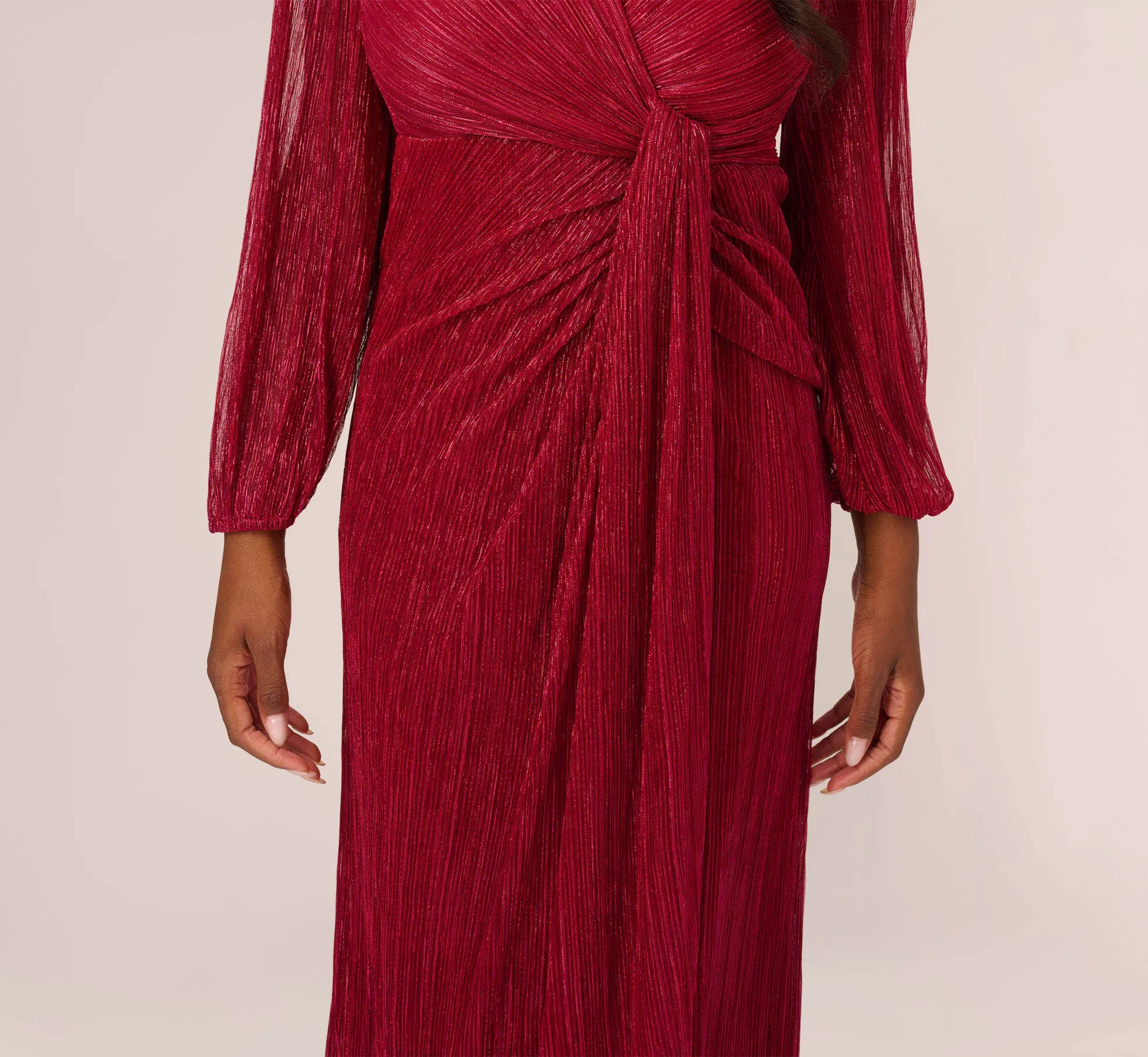 Metallic Crinkled Mesh Draped Long Gown In Scarlet sold by Adrianna Papell product image thumbnail 5