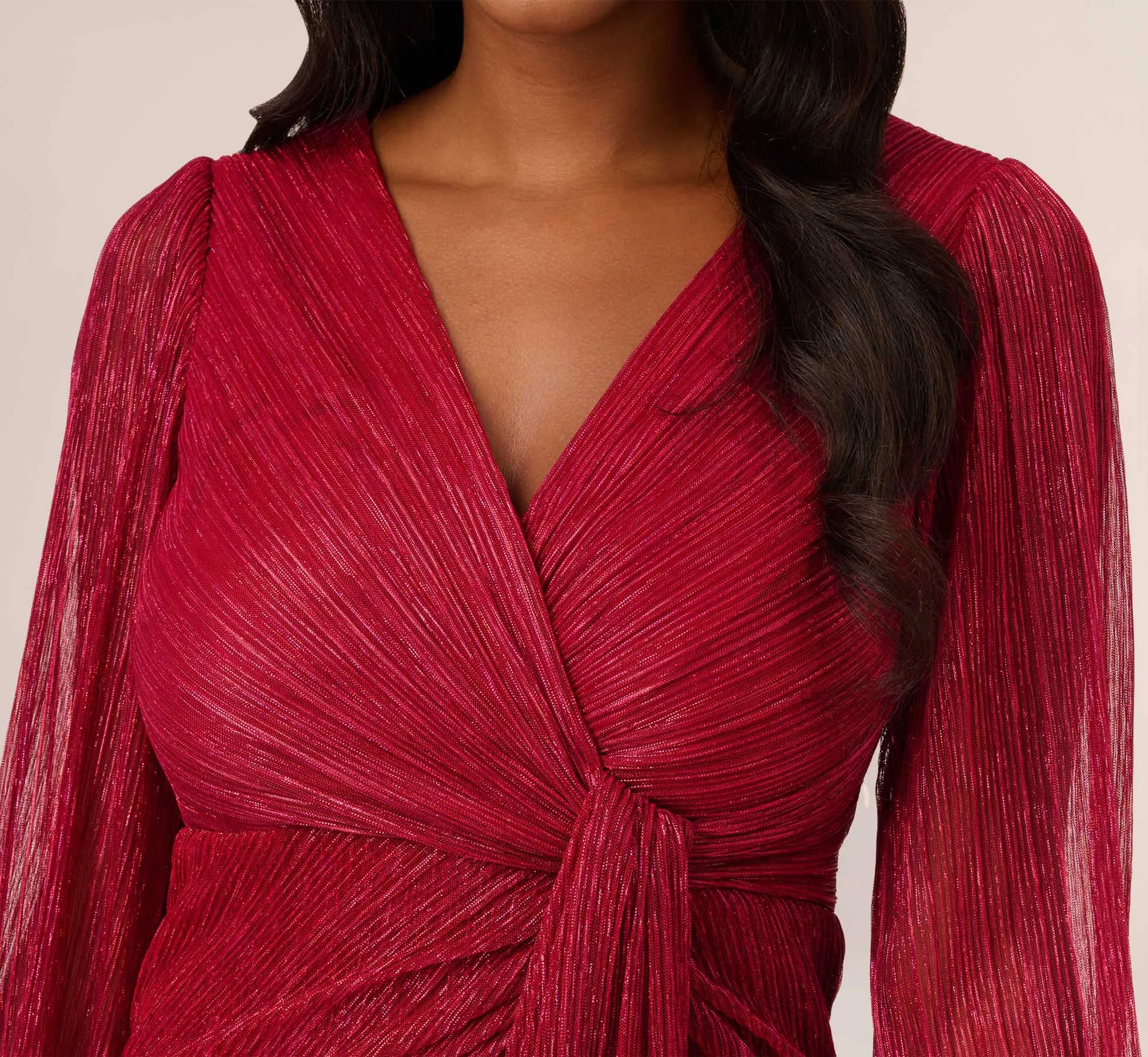 Metallic Crinkled Mesh Draped Long Gown In Scarlet sold by Adrianna Papell product image thumbnail 3