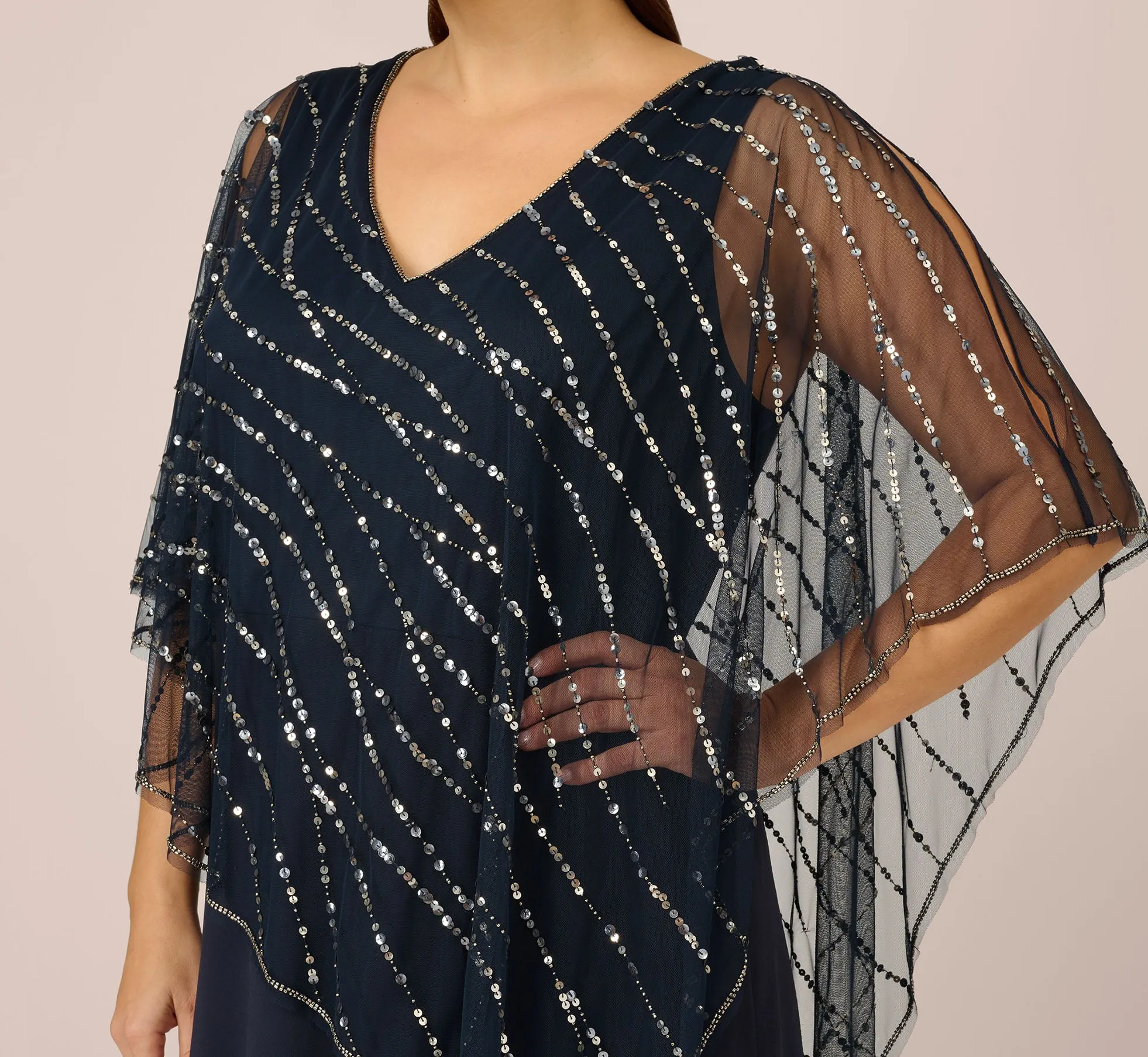 Plus Size Hand-Beaded Popover Long Dress In Midnight sold by Adrianna Papell product image thumbnail 3