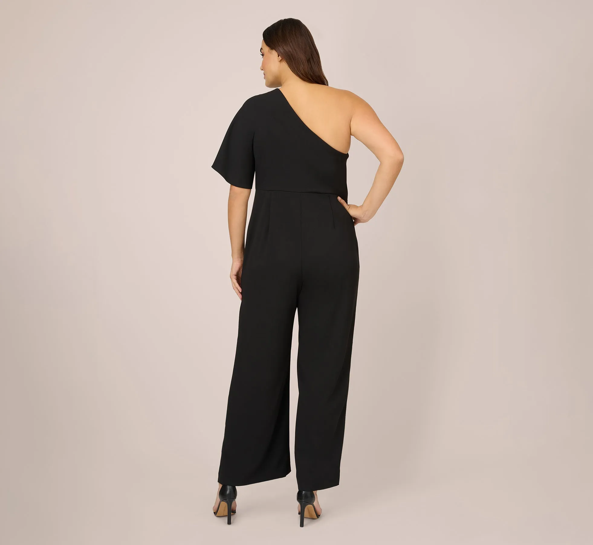 Plus Size Flutter One Shoulder Jumpsuit In Black sold by Adrianna Papell product image thumbnail 2