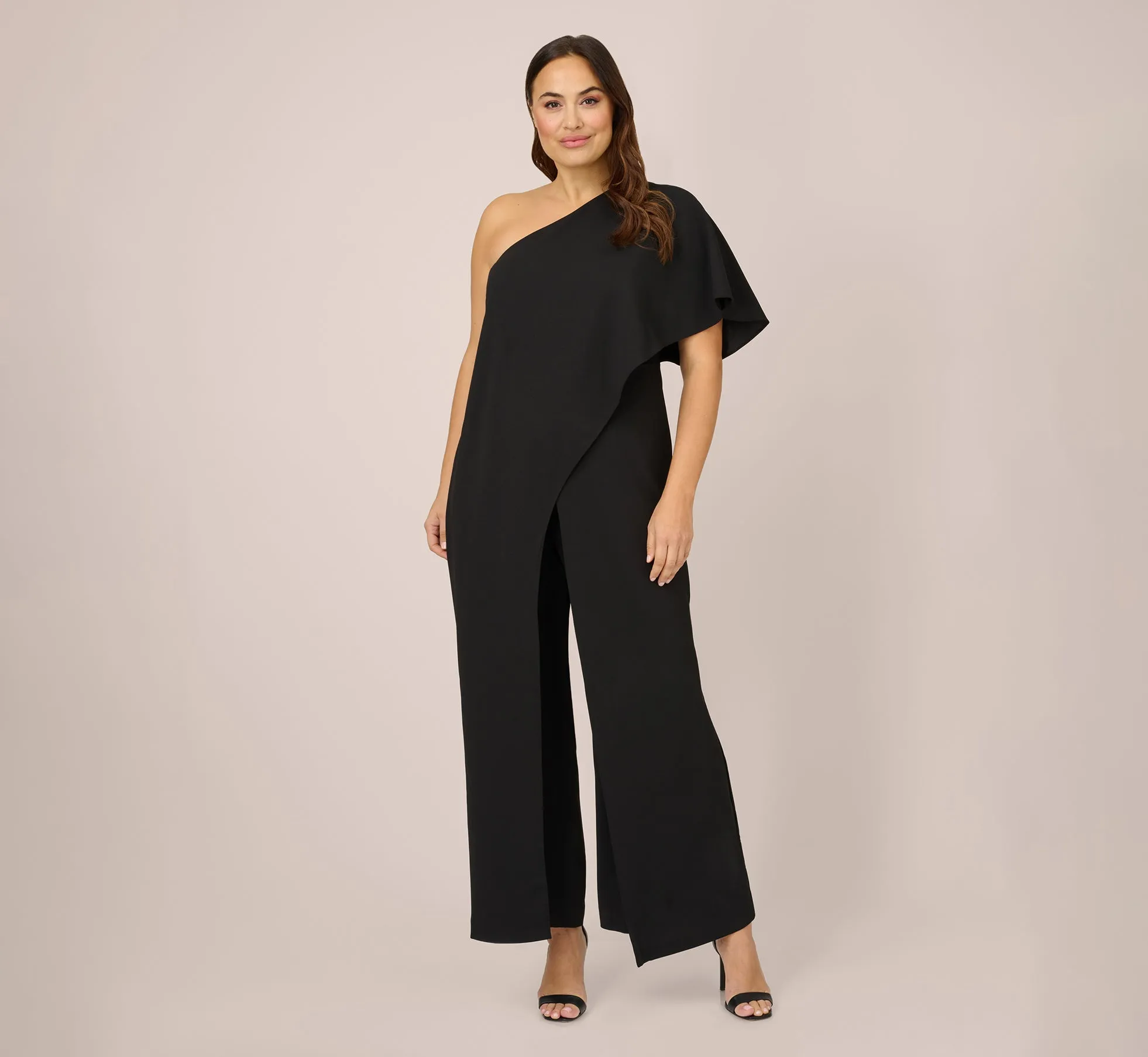 Plus Size Flutter One Shoulder Jumpsuit In Black sold by Adrianna Papell