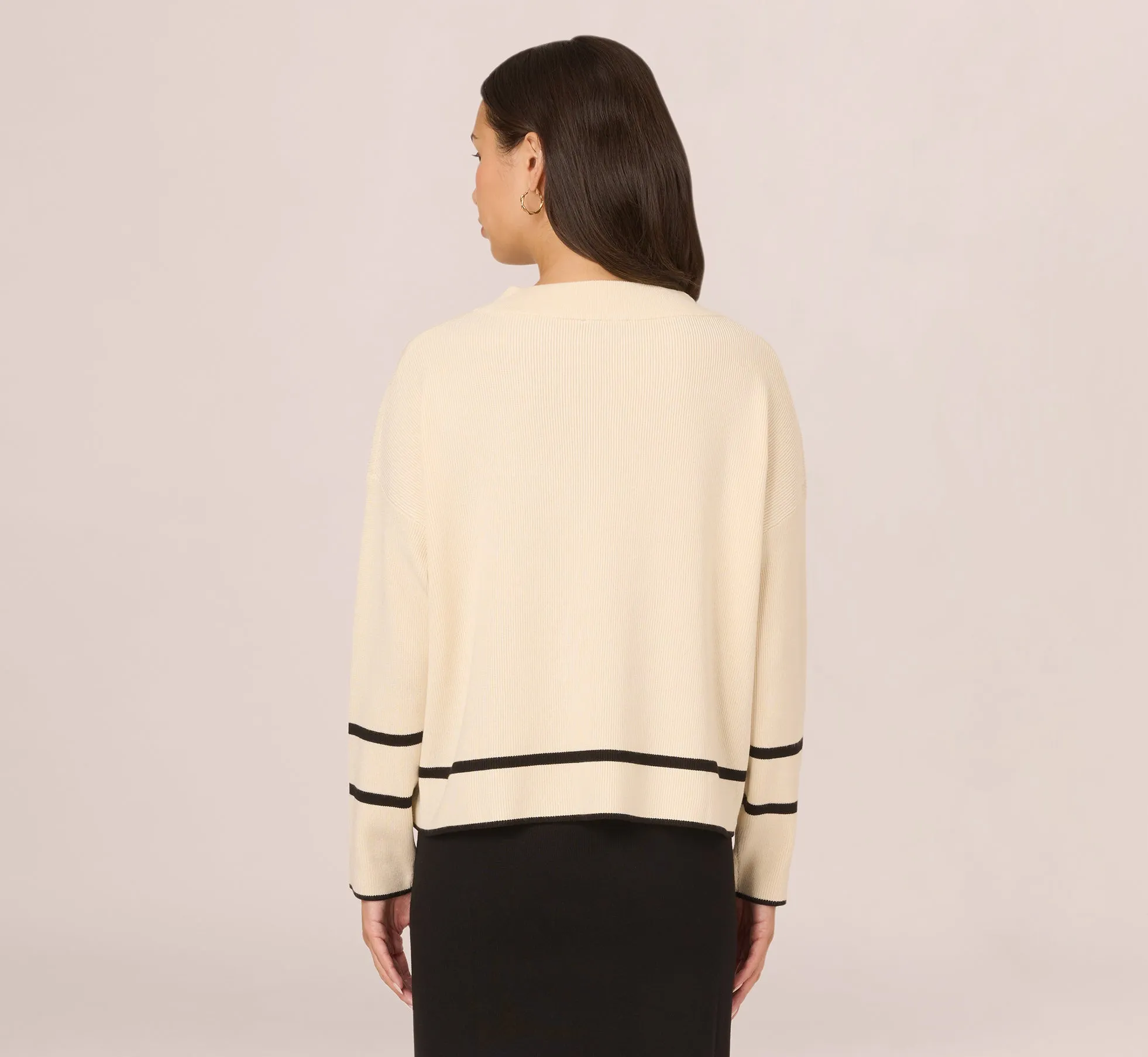 Crew Neck Pullover Sweater With Tipped Details In Cream Black sold by Adrianna Papell product image thumbnail 5